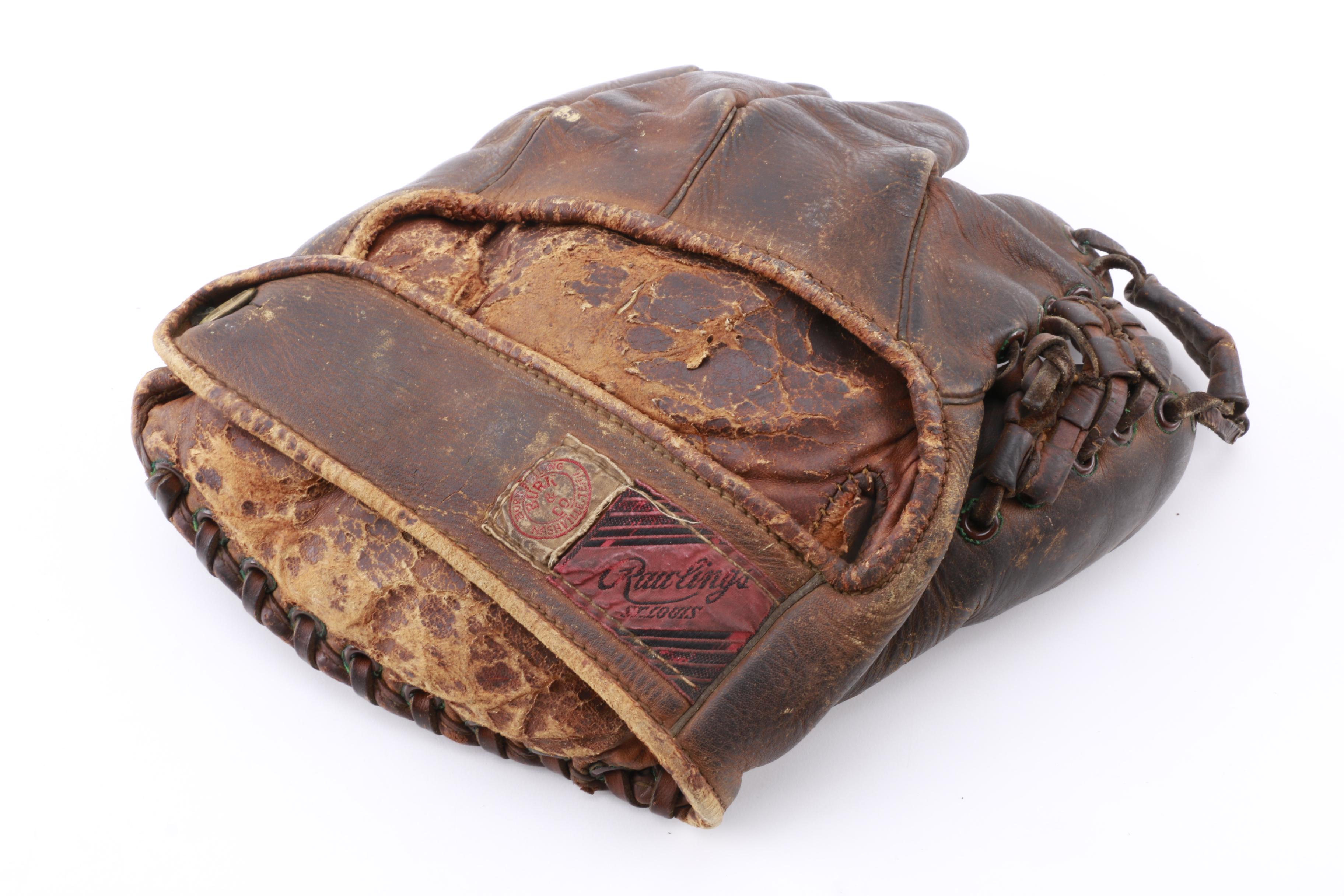 Vintage Rawlings Baseball Glove with Baseballs