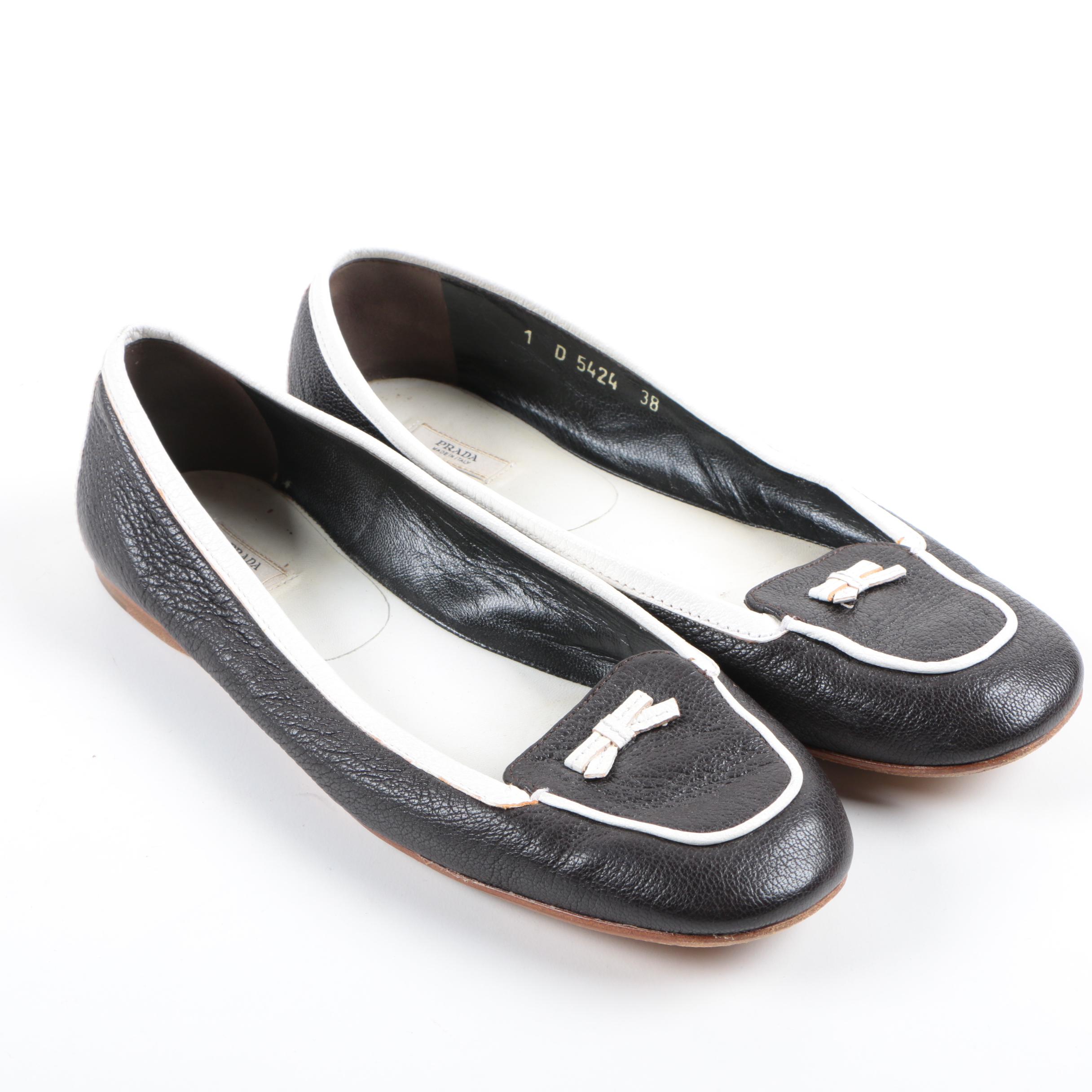 Prada Black and White Leather Flats
