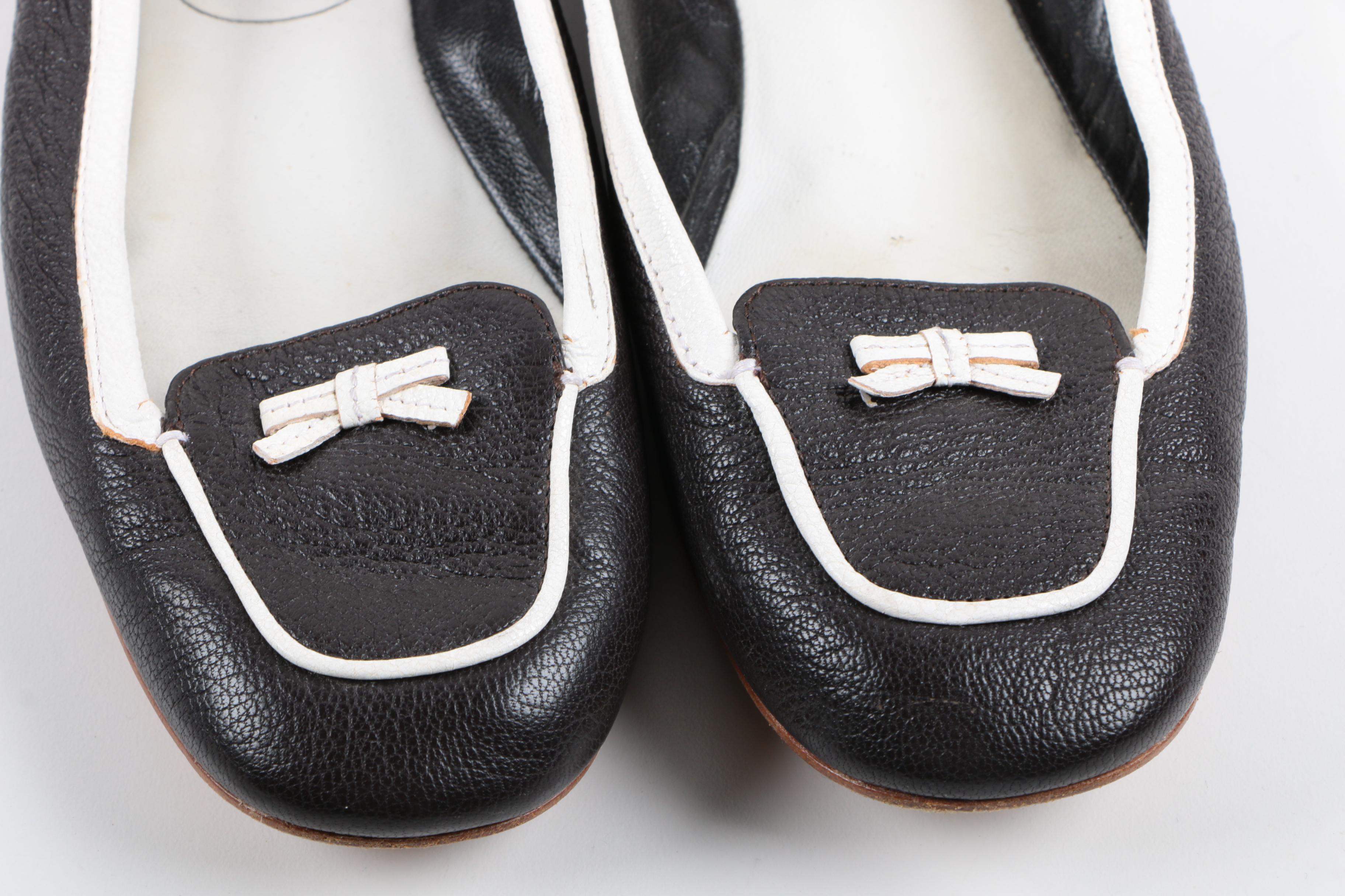 Prada Black and White Leather Flats