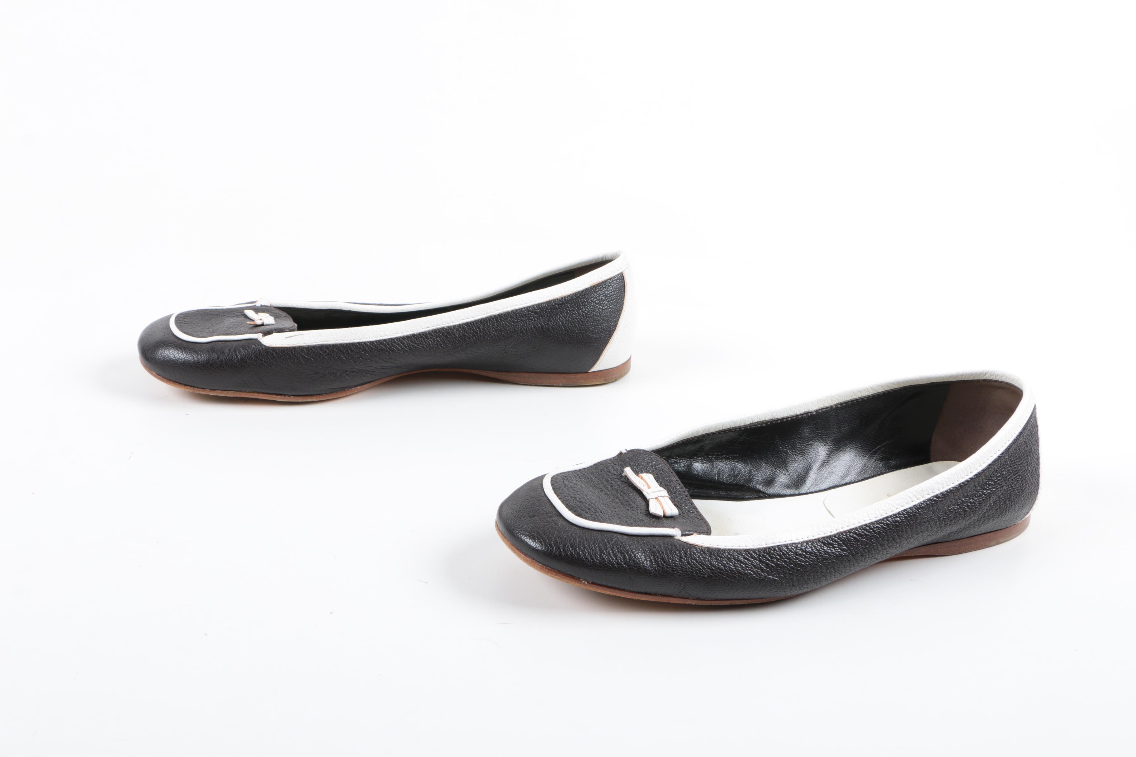 Prada Black and White Leather Flats