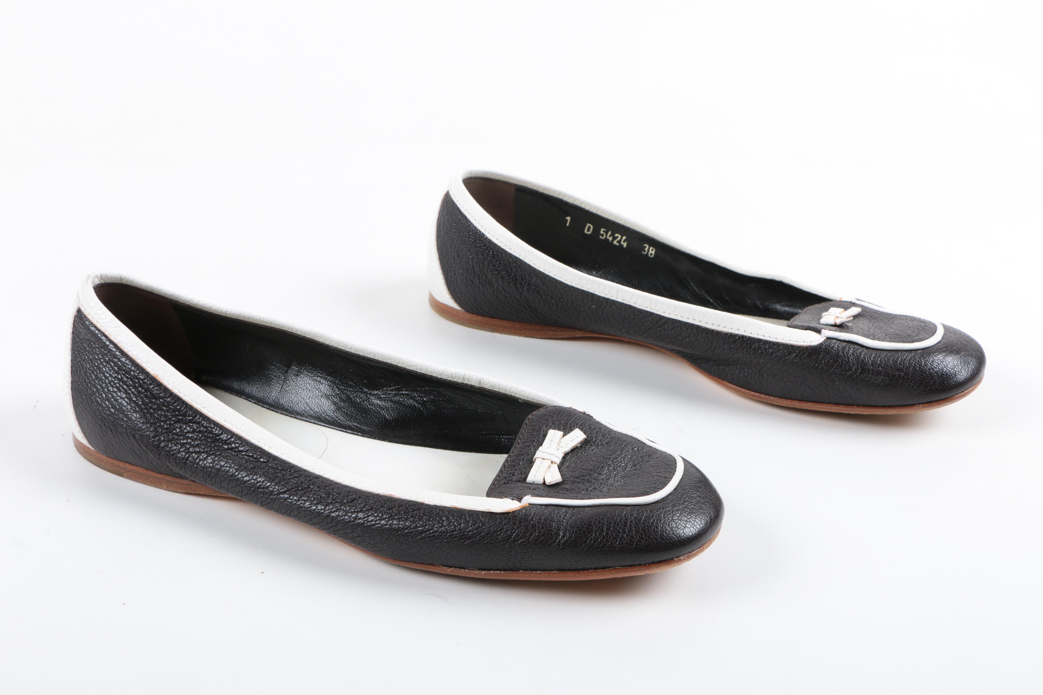 Prada Black and White Leather Flats