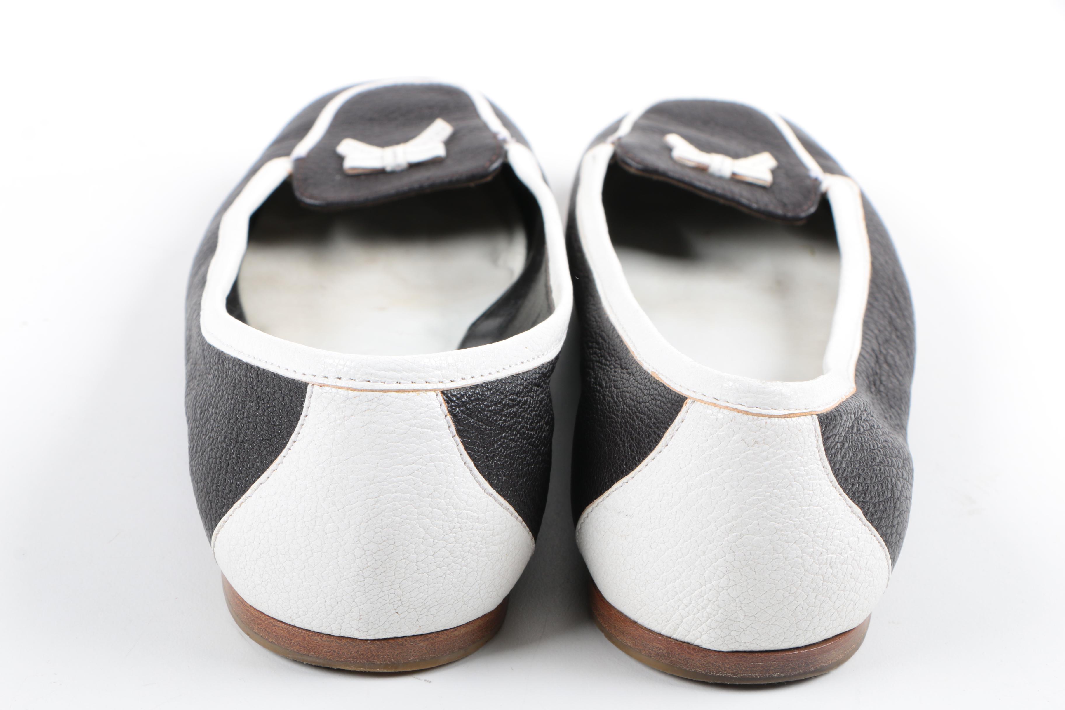 Prada Black and White Leather Flats