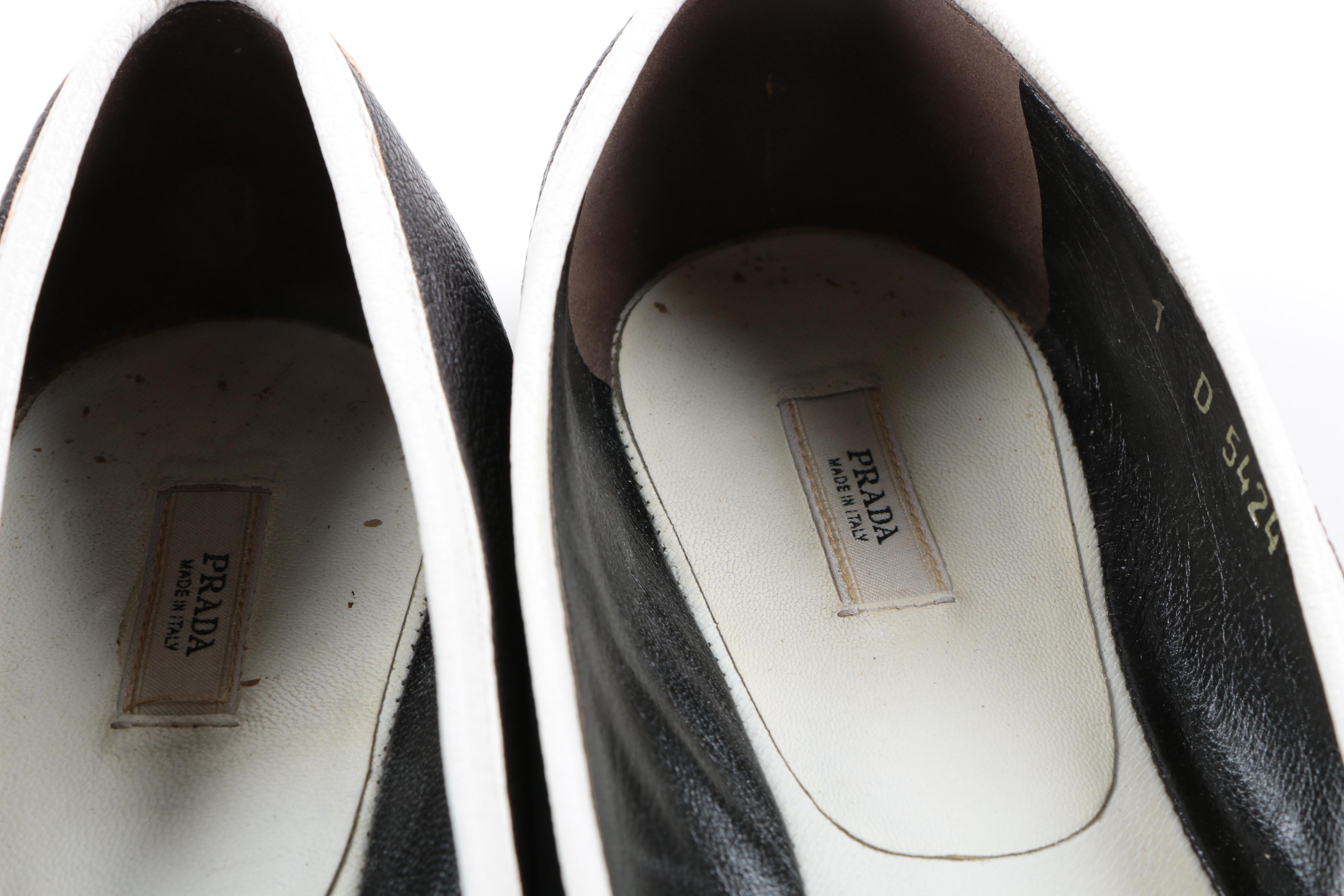 Prada Black and White Leather Flats