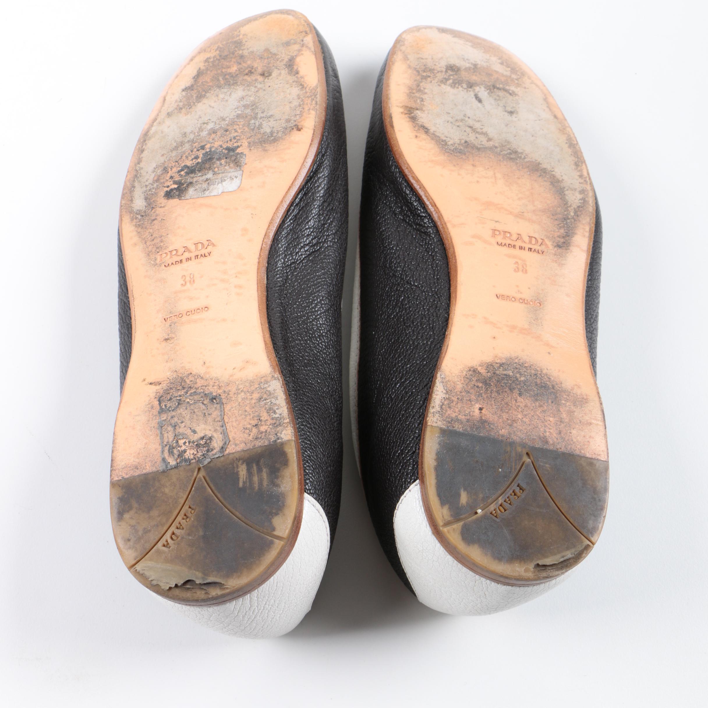 Prada Black and White Leather Flats