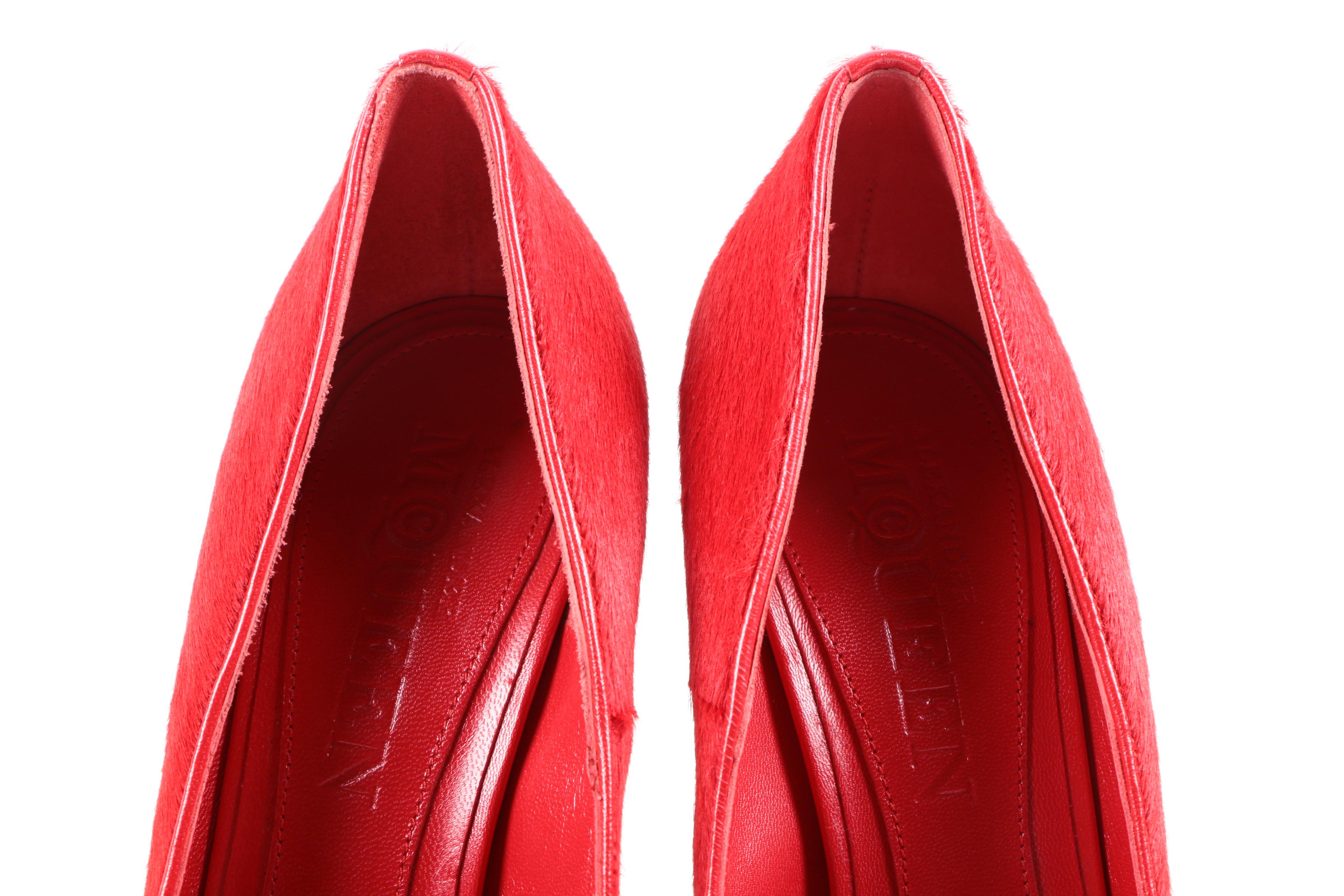 Alexander McQueen Red Calf Hair Skull Pumps