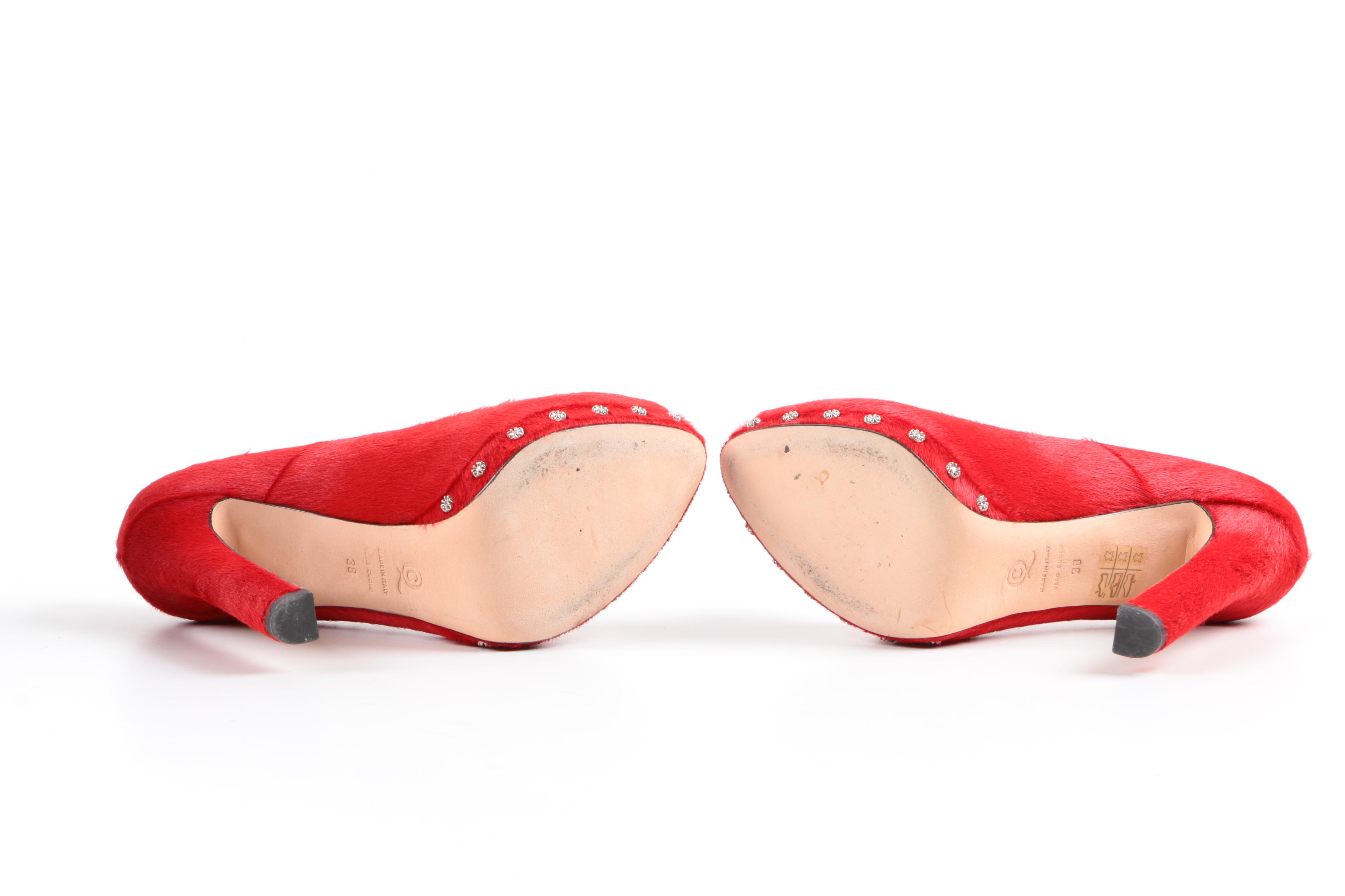 Alexander McQueen Red Calf Hair Skull Pumps