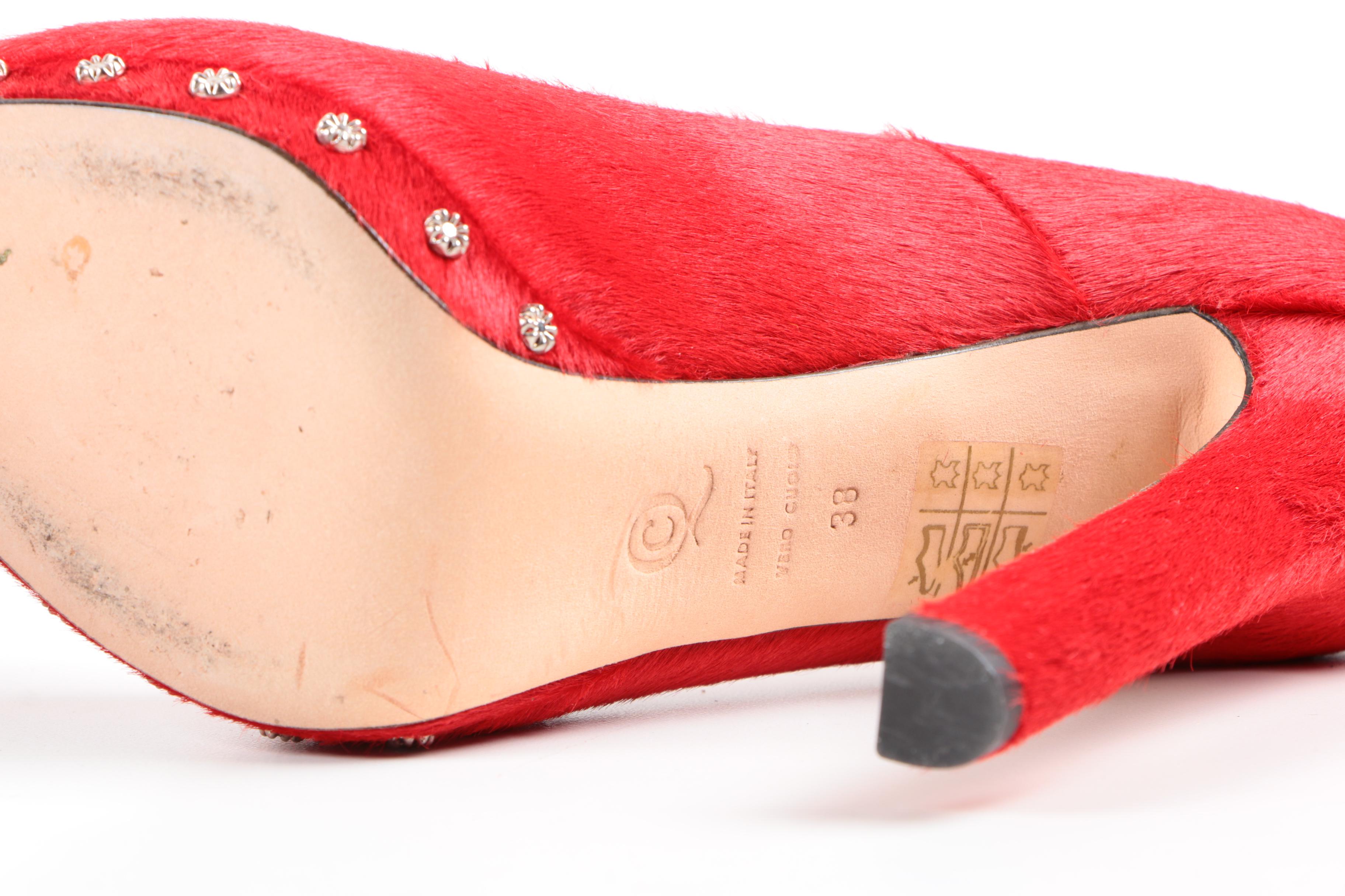 Alexander McQueen Red Calf Hair Skull Pumps