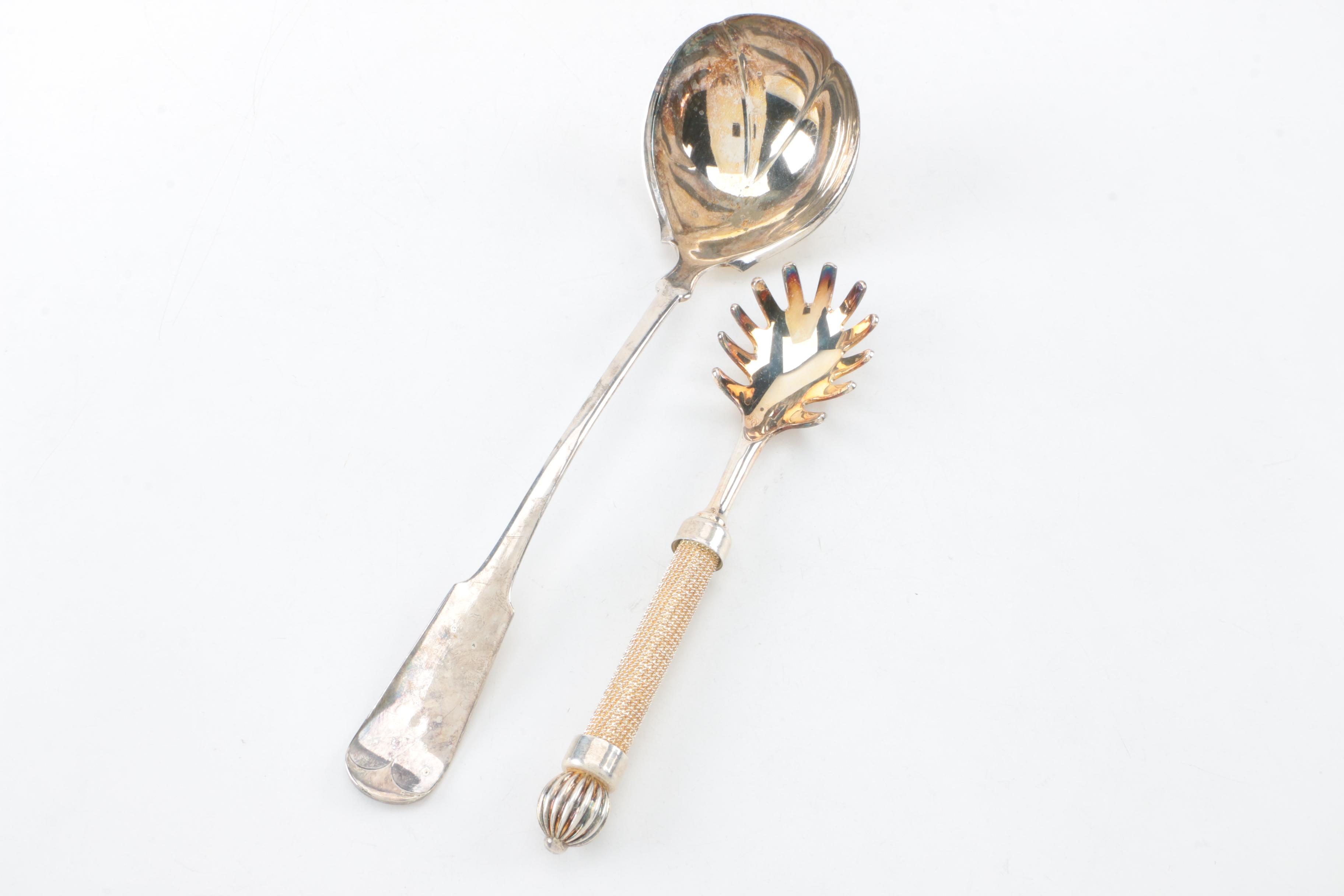 King Edward "Holiday" Silver Plate Soup Spoons with Ornate Serving Utensils