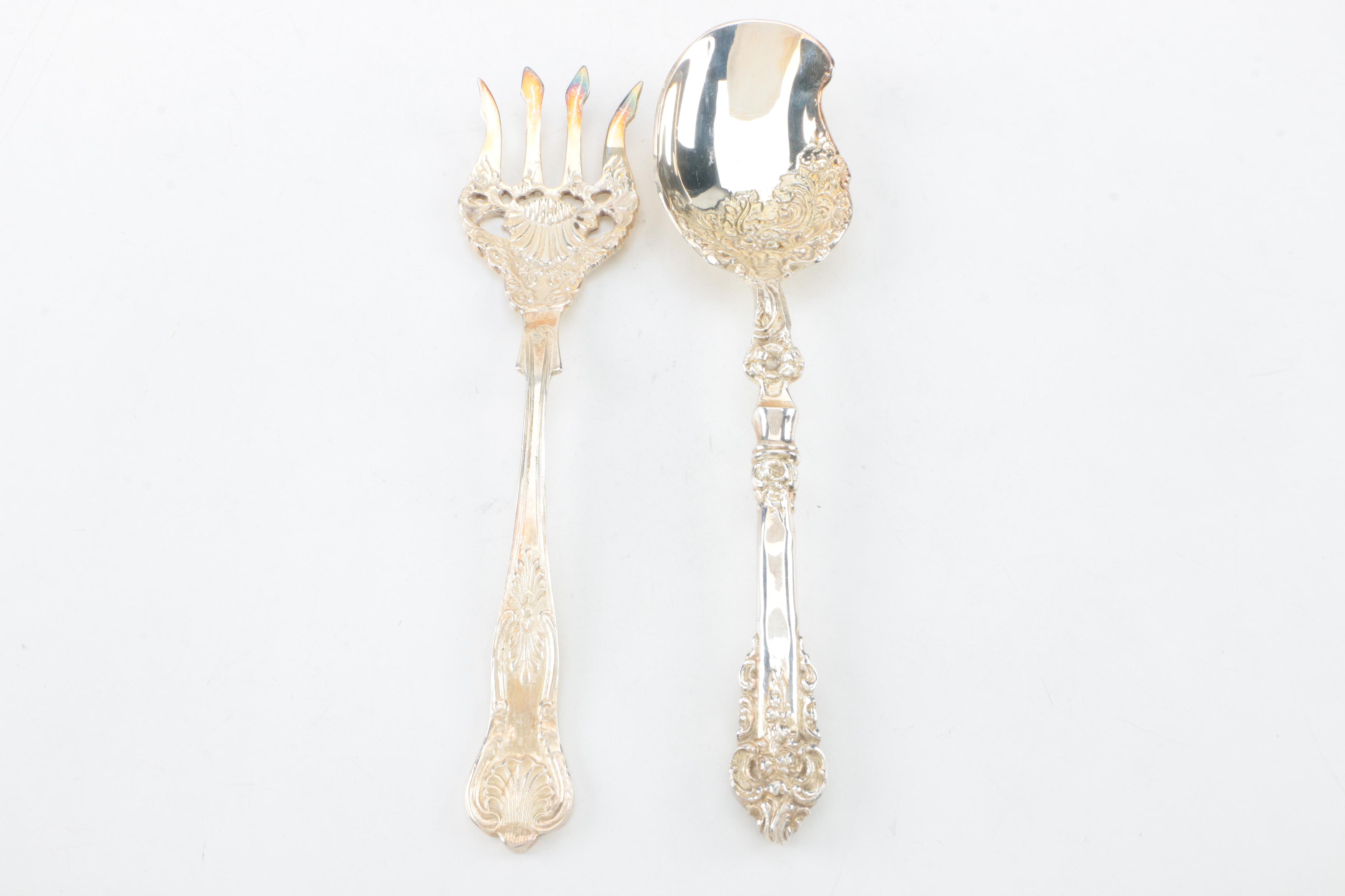 King Edward "Holiday" Silver Plate Soup Spoons with Ornate Serving Utensils