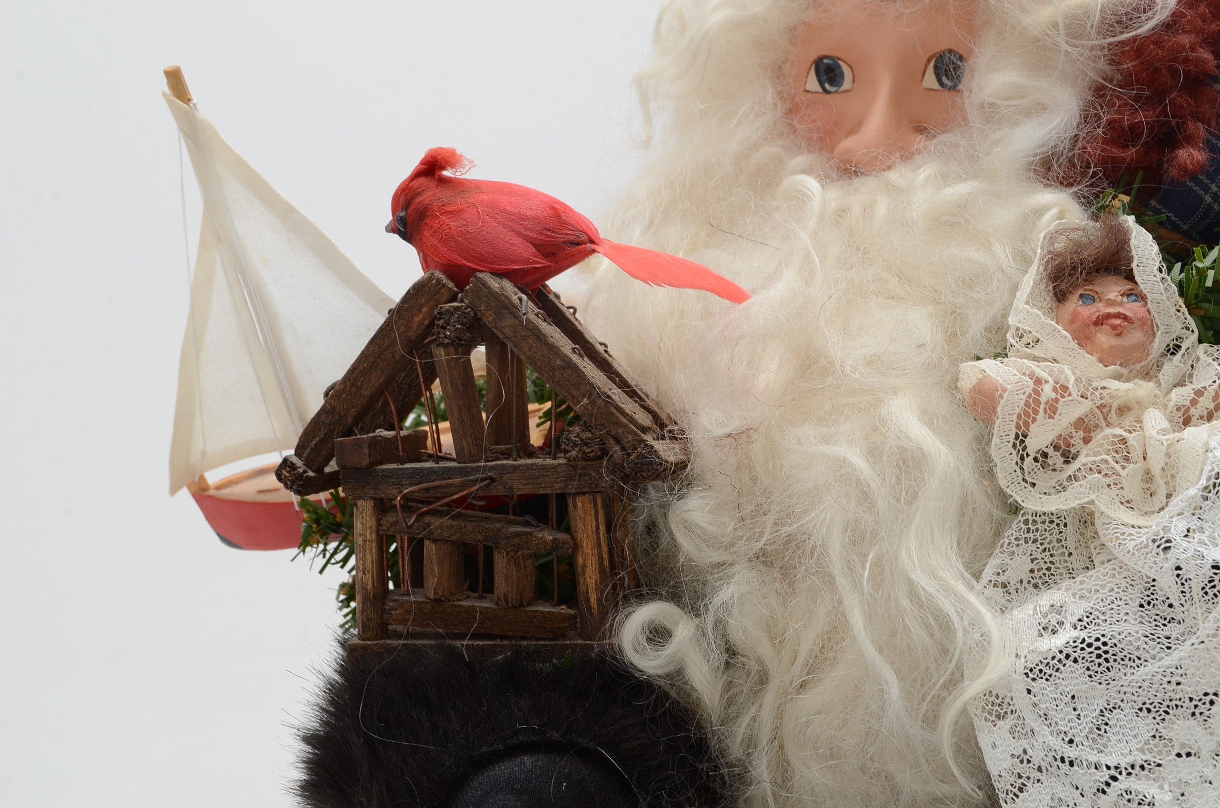 Hand Crafted Christmas Santa with Red Bird