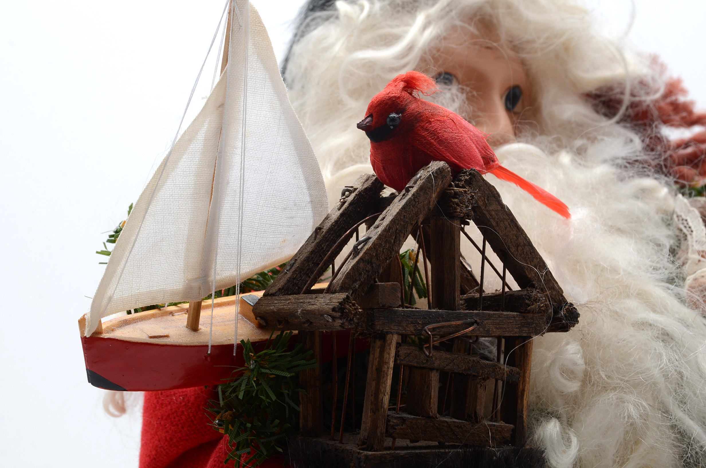 Hand Crafted Christmas Santa with Red Bird