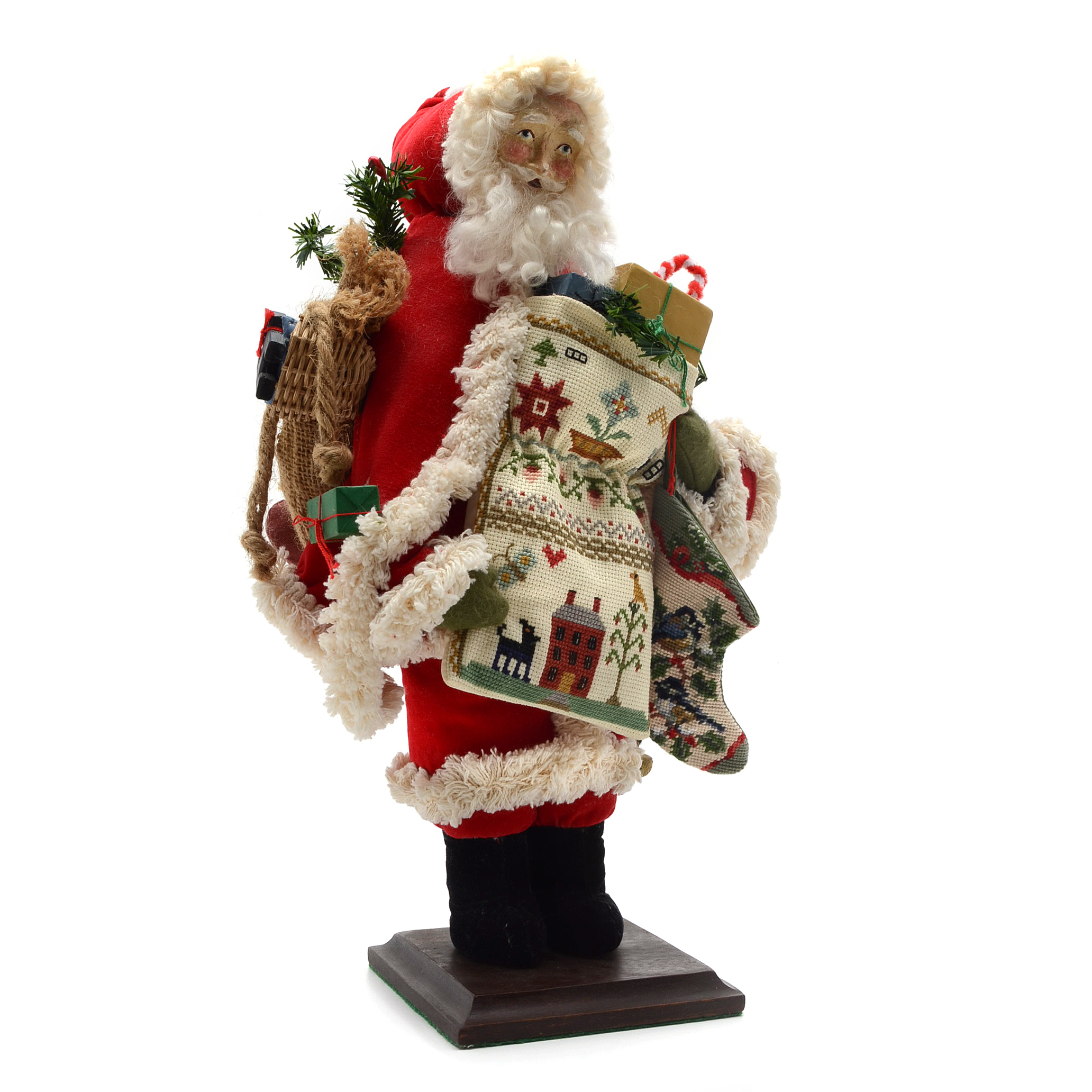 Hand Crafted Santa Figure with Needlepoint Stocking