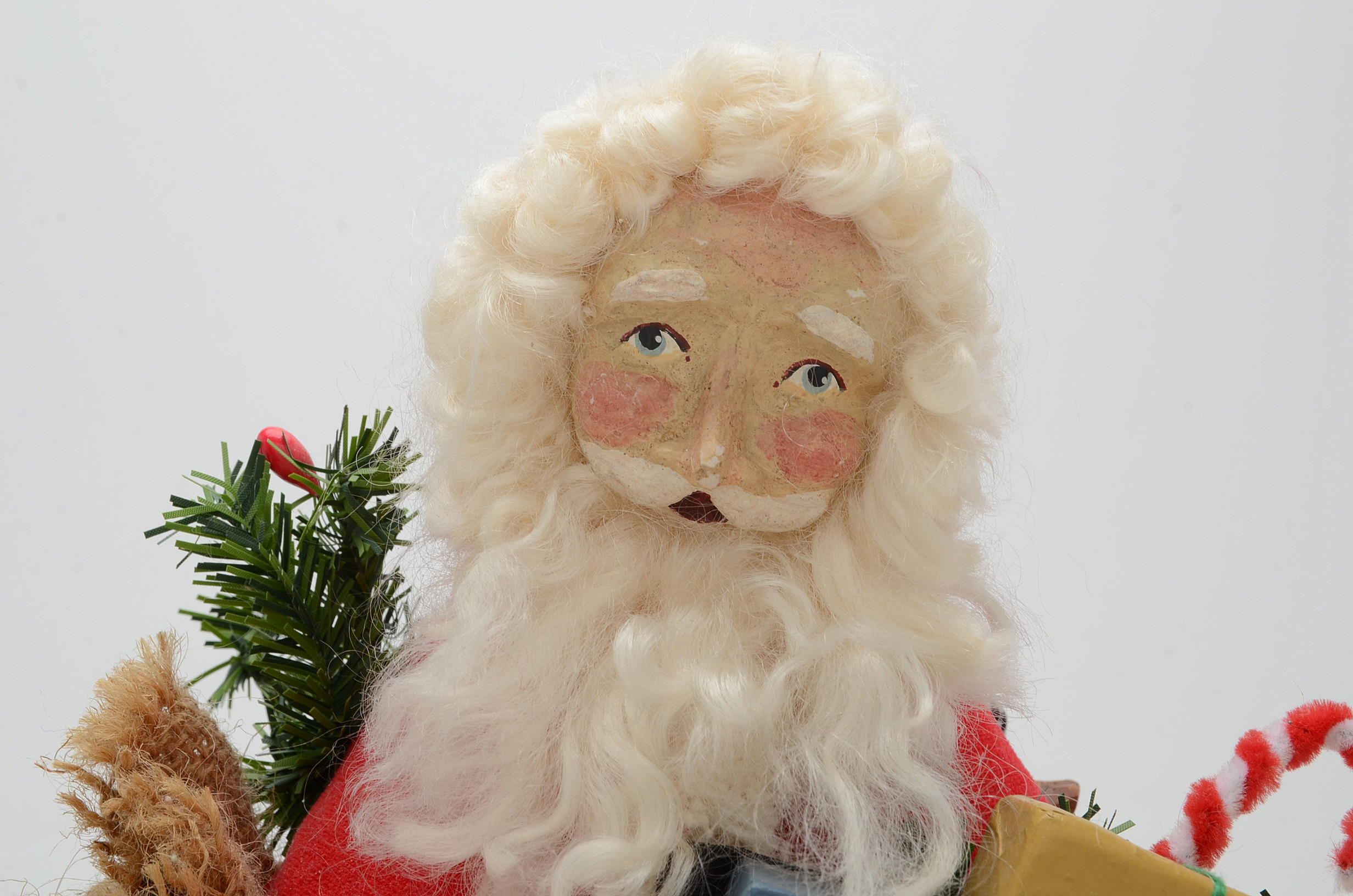 Hand Crafted Santa Figure with Needlepoint Stocking