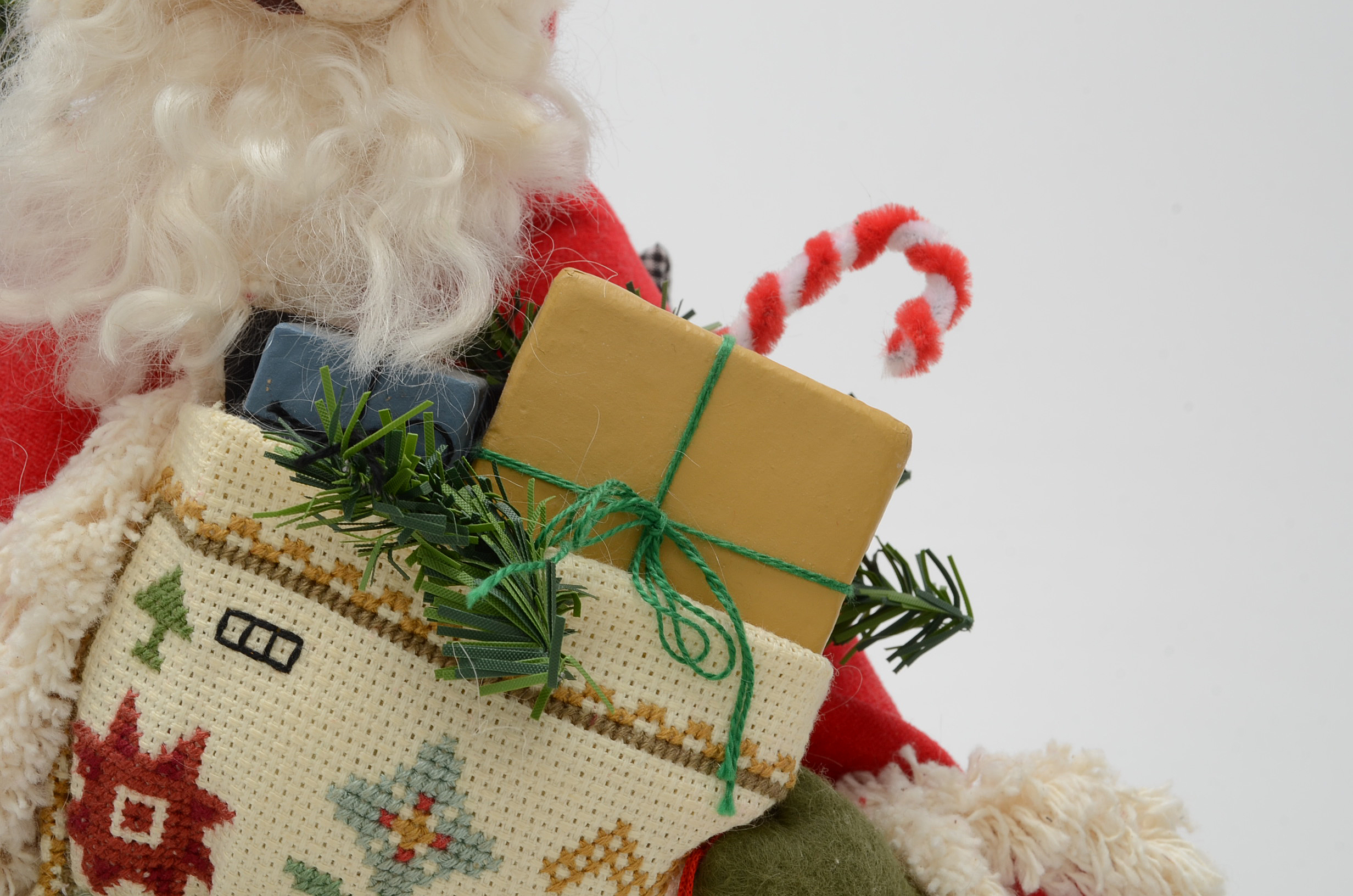 Hand Crafted Santa Figure with Needlepoint Stocking