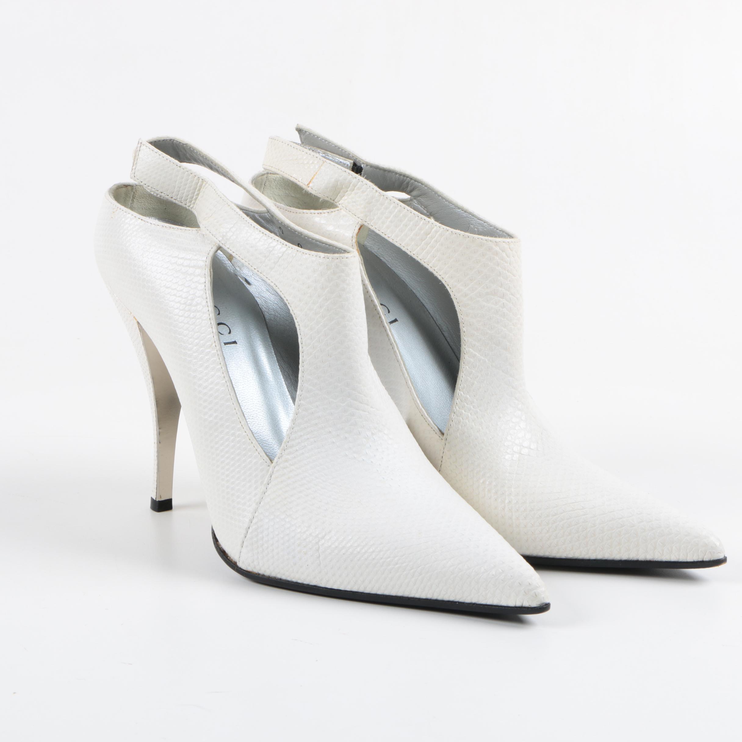 Gucci White Lizard Skin Booties