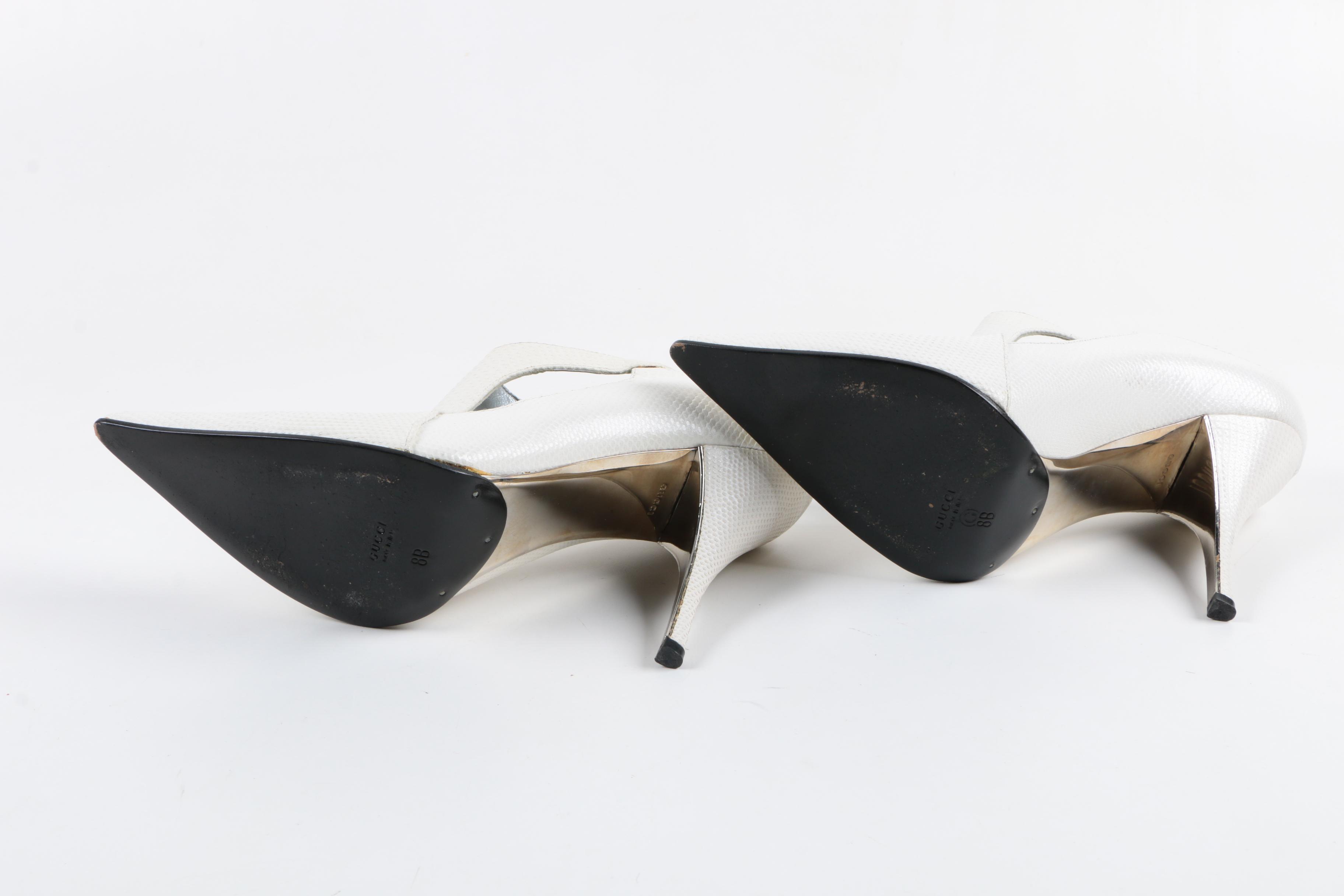 Gucci White Lizard Skin Booties