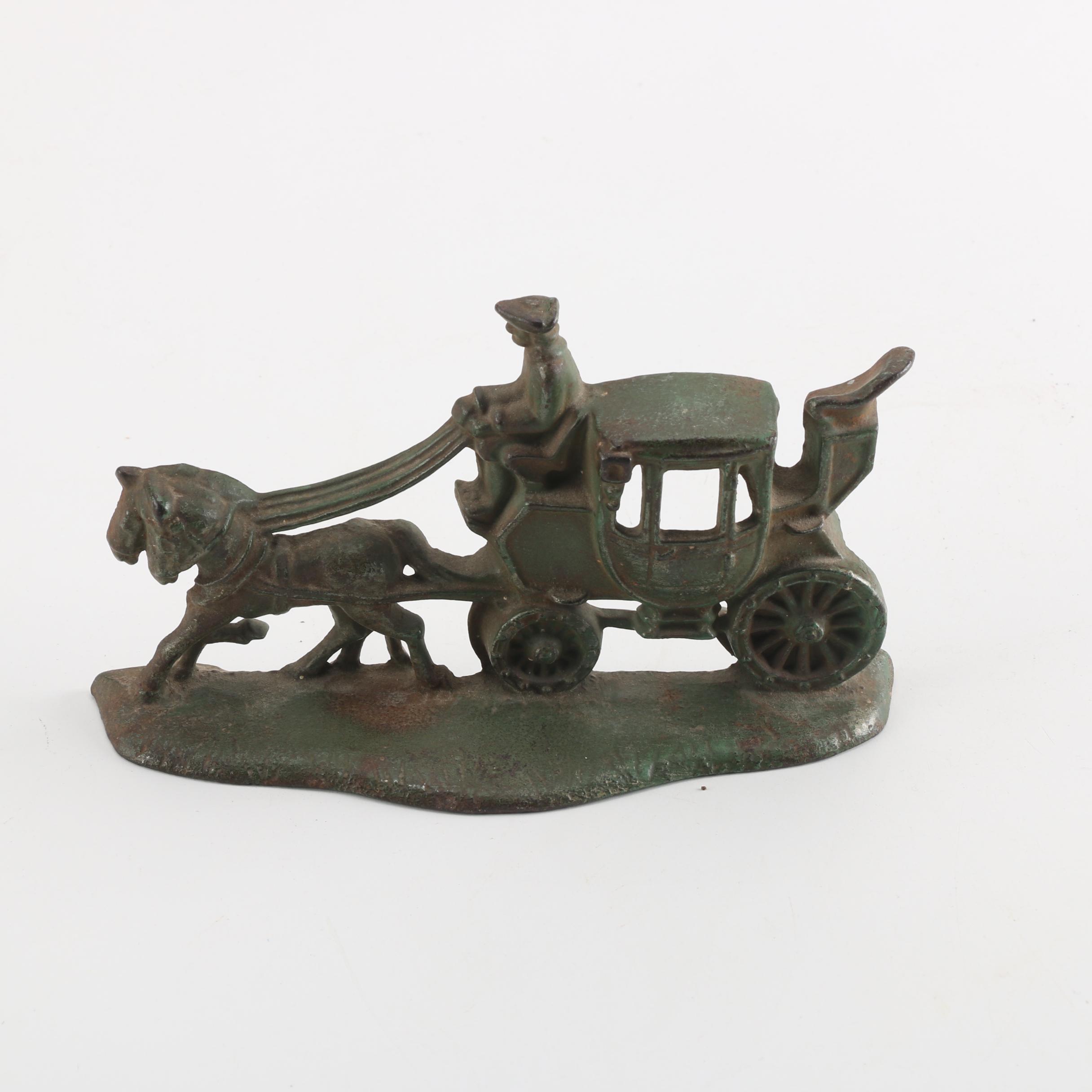 Vintage Cast Iron Horse and Buggy Doorstop by Champion