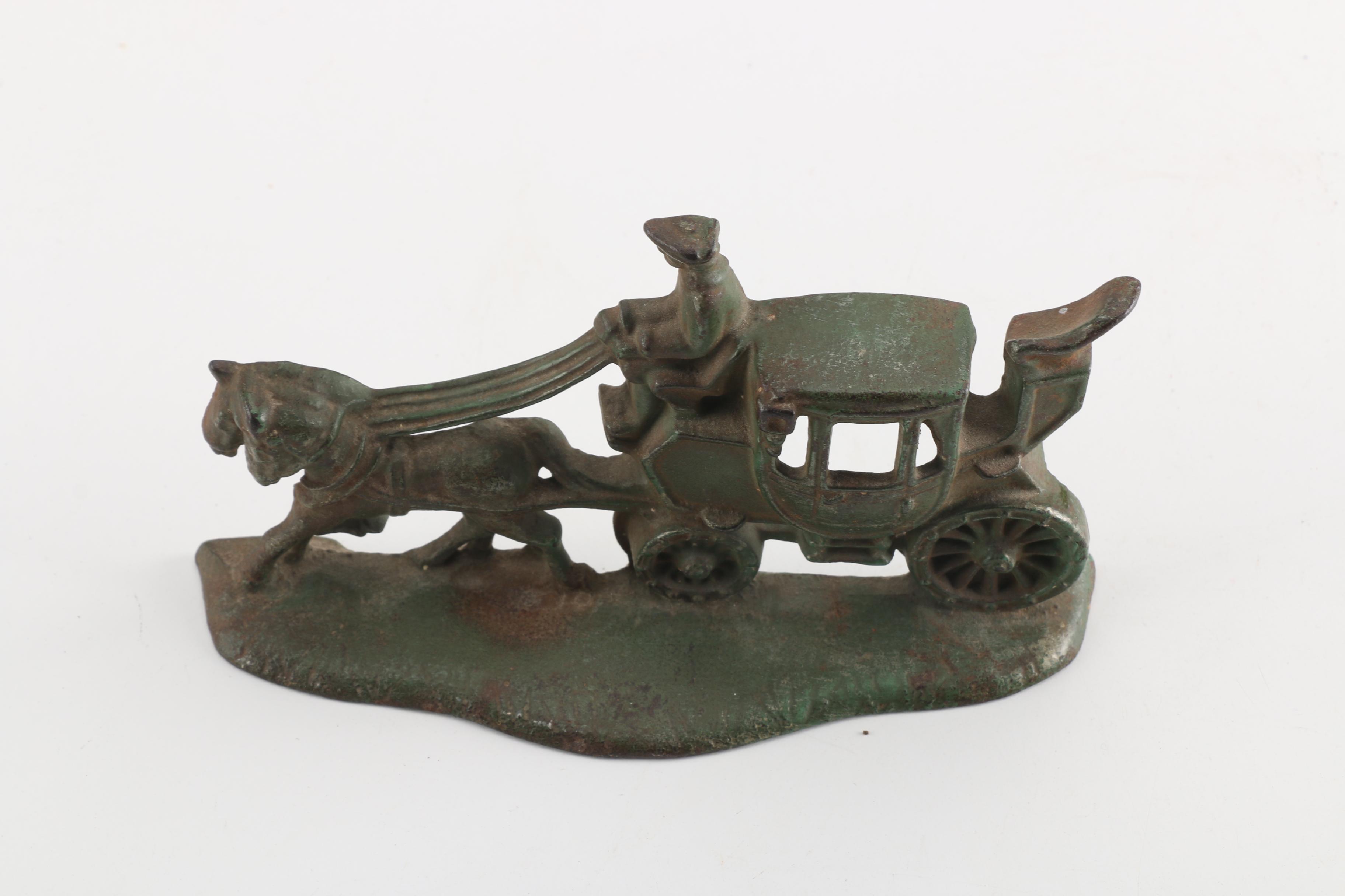 Vintage Cast Iron Horse and Buggy Doorstop by Champion