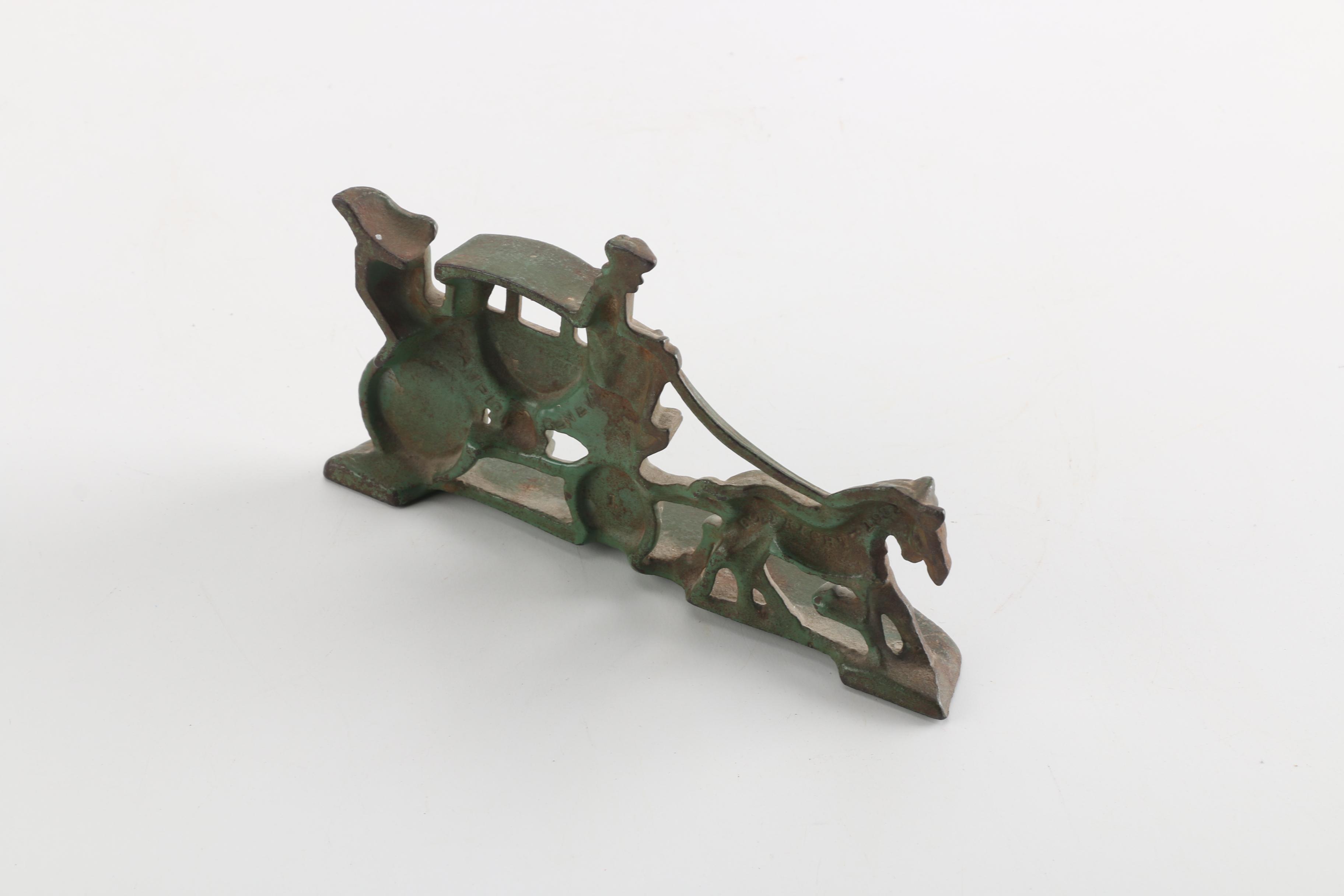 Vintage Cast Iron Horse and Buggy Doorstop by Champion