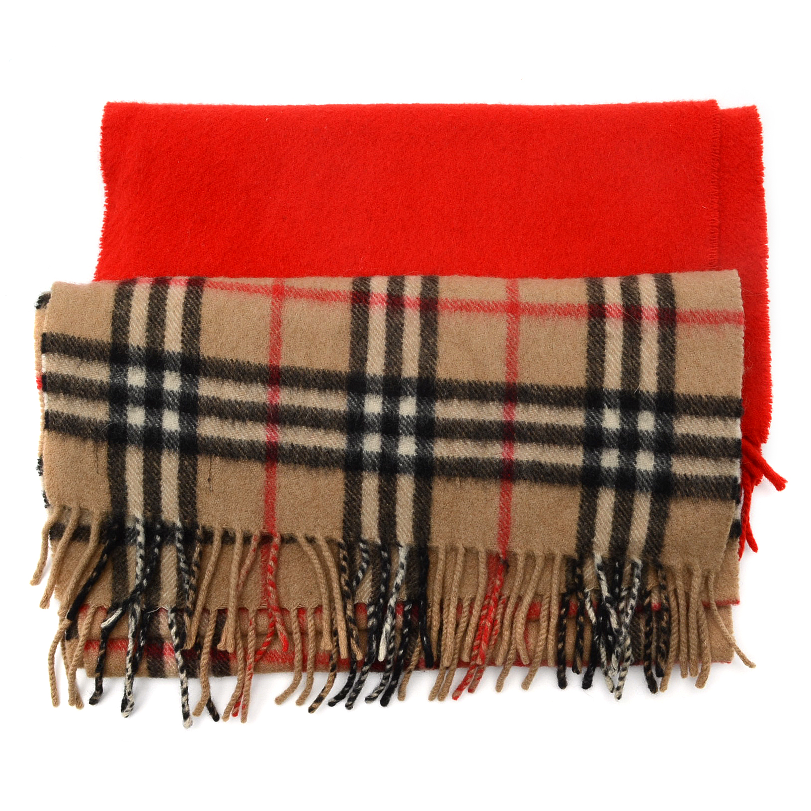 Burberry Cashmere Plaid Muffler and Red Cashmere Scarf