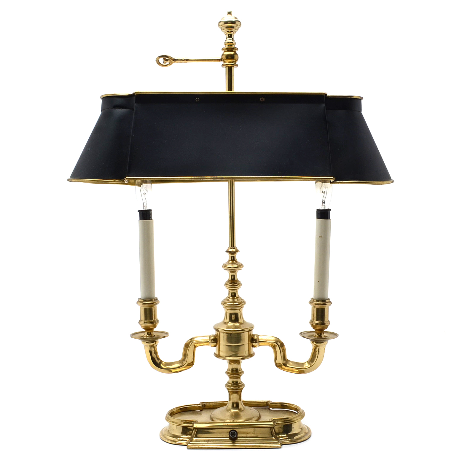 Brass Bouillotte Table Lamp with Black Metal Shade