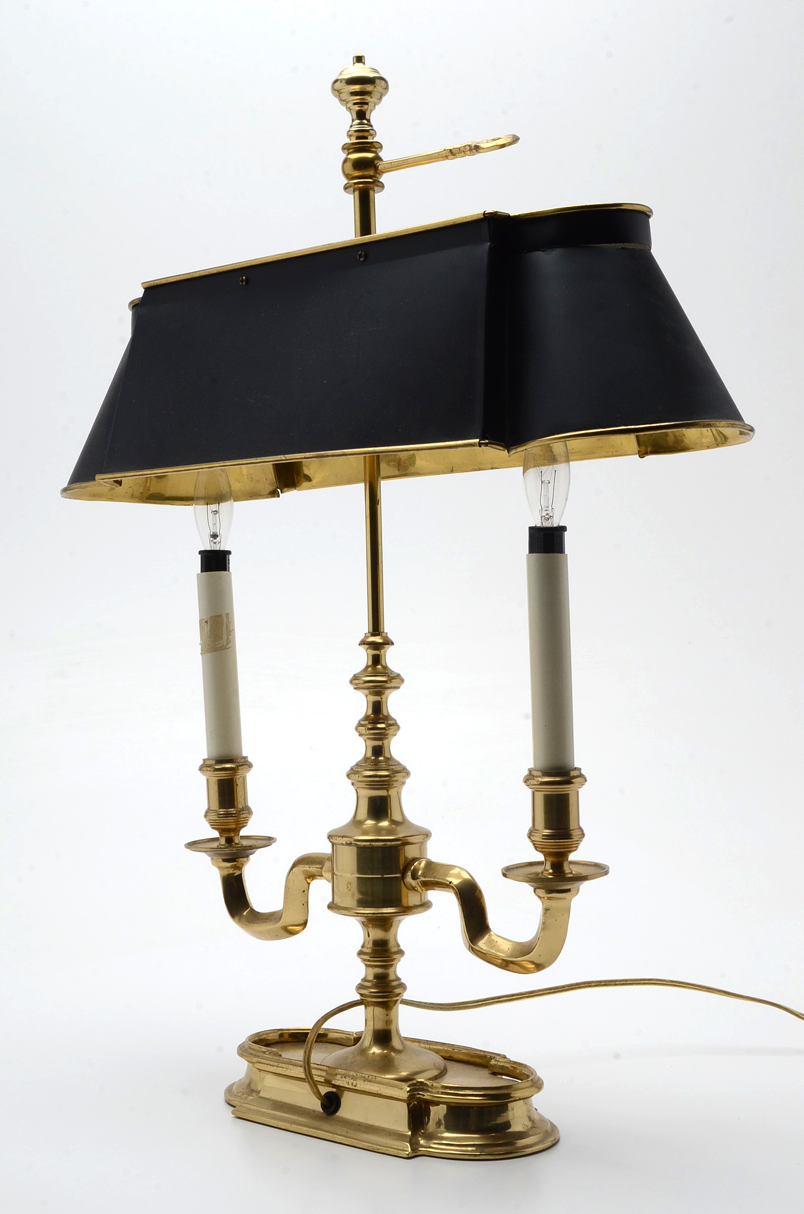 Brass Bouillotte Table Lamp with Black Metal Shade
