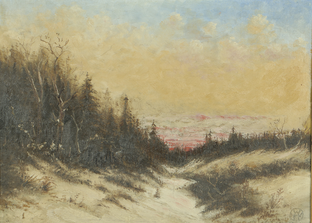 Oil Painting on Board of Tonalist Winter Landscape