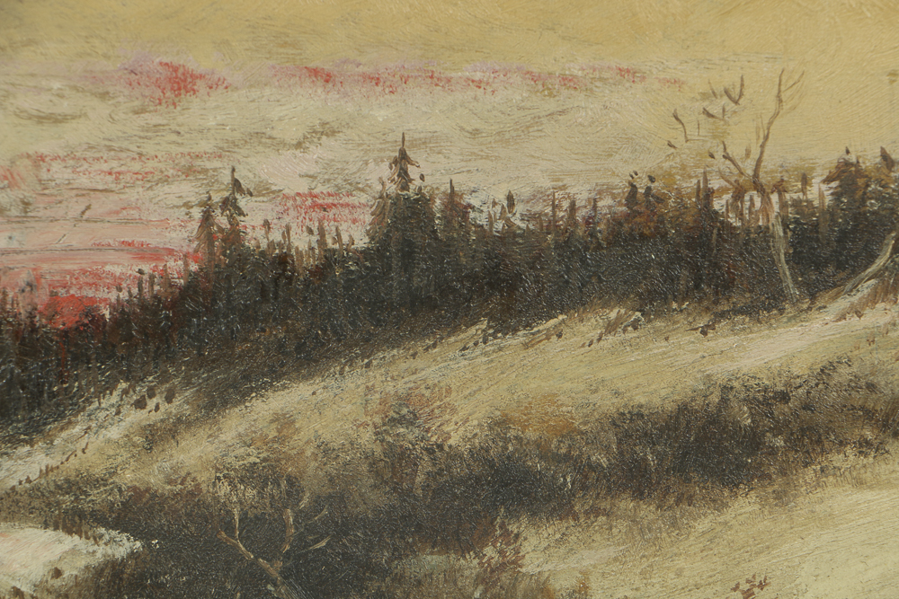 Oil Painting on Board of Tonalist Winter Landscape