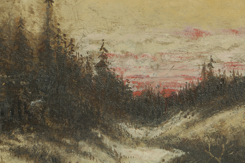 Oil Painting on Board of Tonalist Winter Landscape