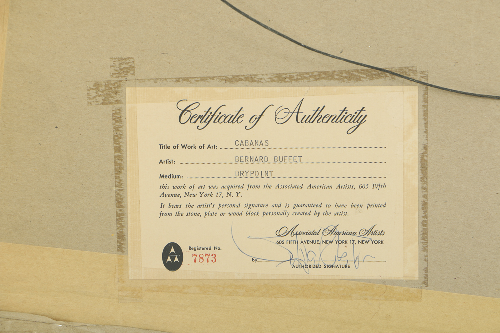 Bernard Buffet Signed Limited Edition Drypoint Etching on Paper "Cabanas"