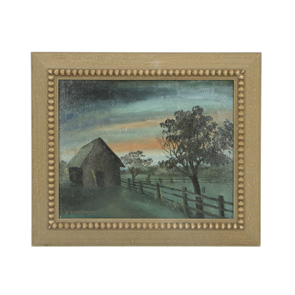 Florence Smithburn Oil Painting on Board "Sunset Barn"