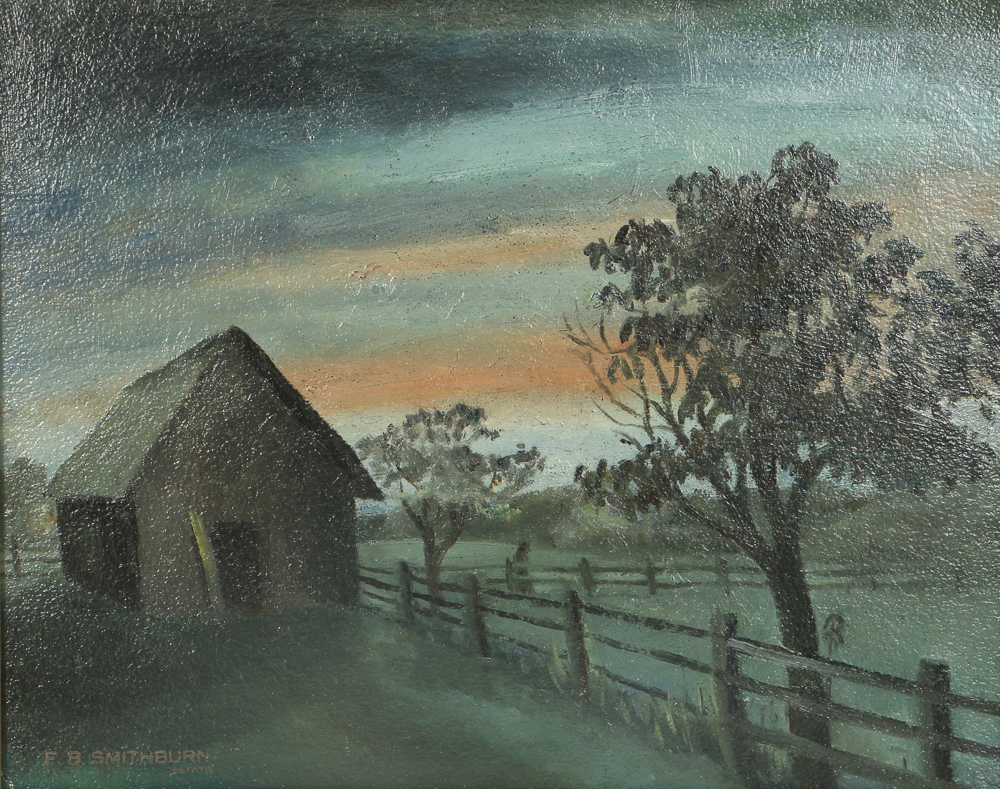 Florence Smithburn Oil Painting on Board "Sunset Barn"