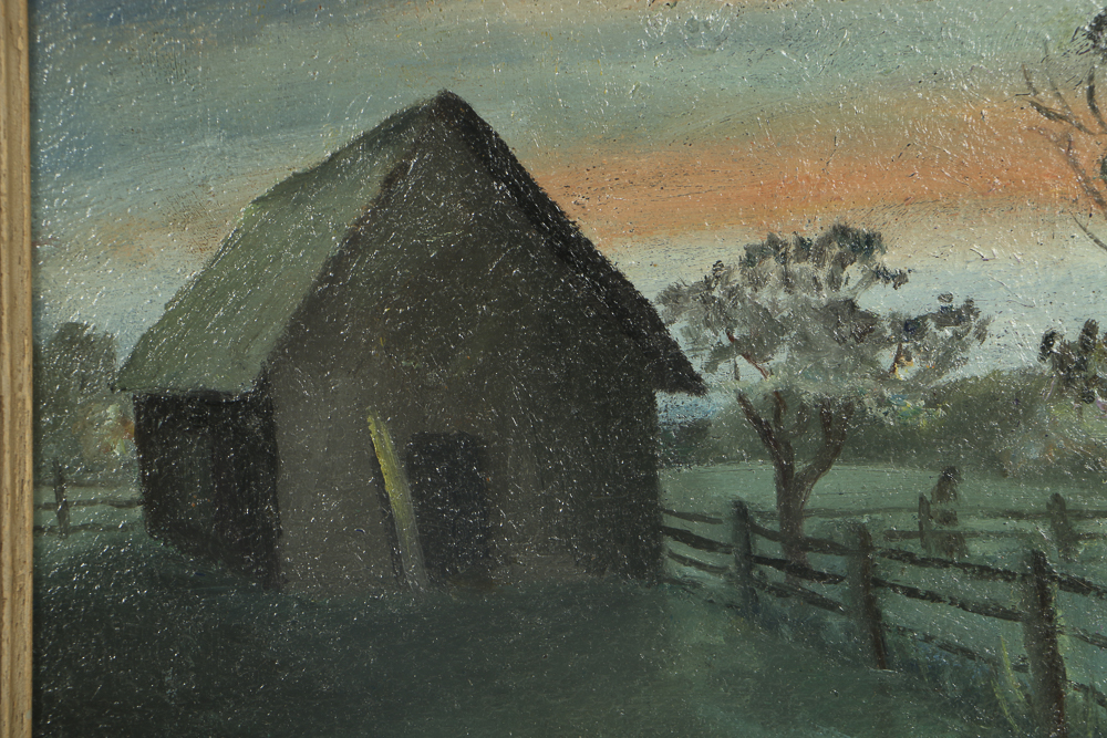 Florence Smithburn Oil Painting on Board "Sunset Barn"