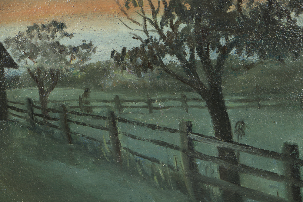 Florence Smithburn Oil Painting on Board "Sunset Barn"