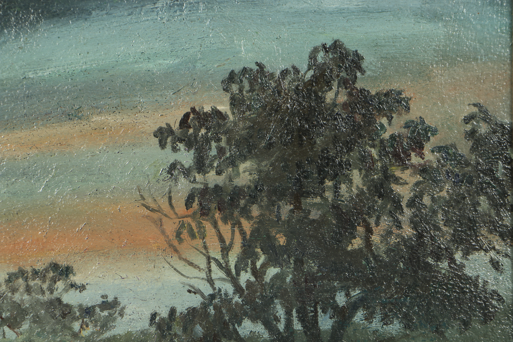 Florence Smithburn Oil Painting on Board "Sunset Barn"