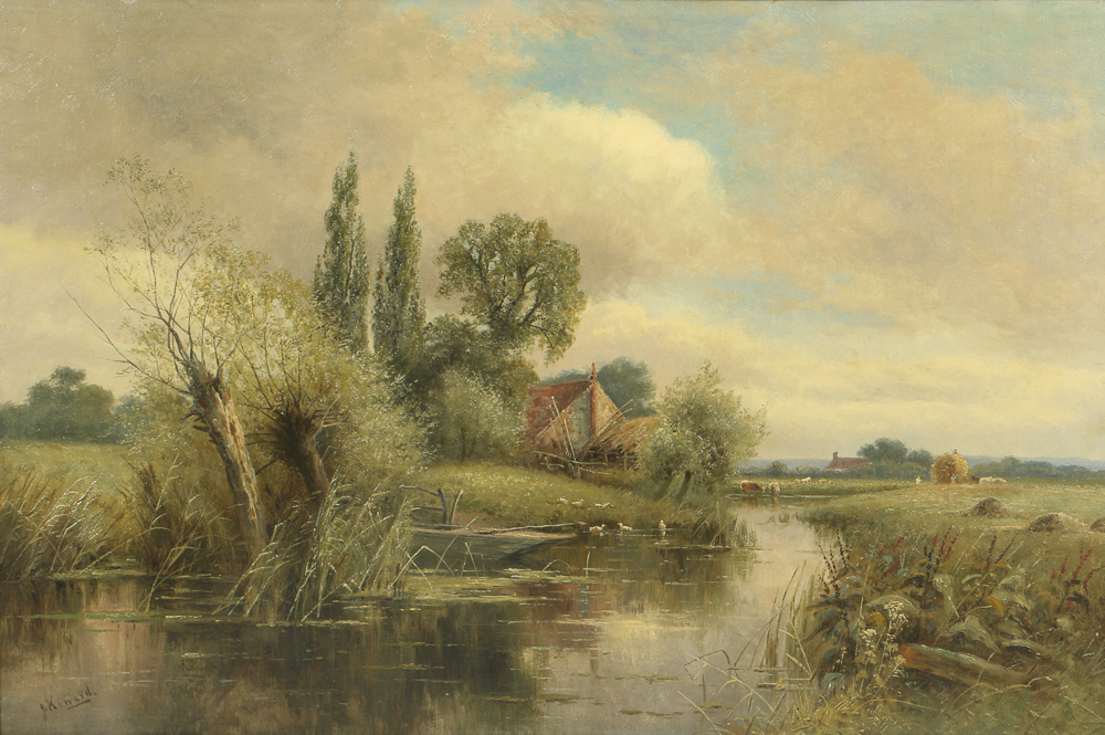 J. Kinard Oil Painting on Canvas Pastoral Landscape