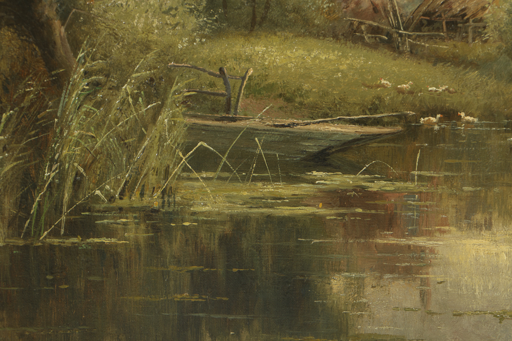 J. Kinard Oil Painting on Canvas Pastoral Landscape