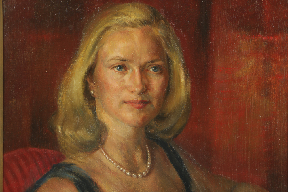 Charles Thwaites Oil Portrait on Board of a Woman