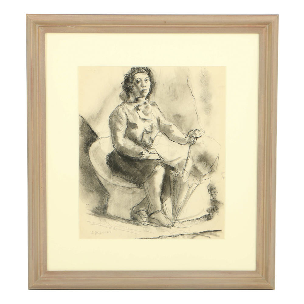 Edgar Yaeger Charcoal Drawing on Paper "Leona"
