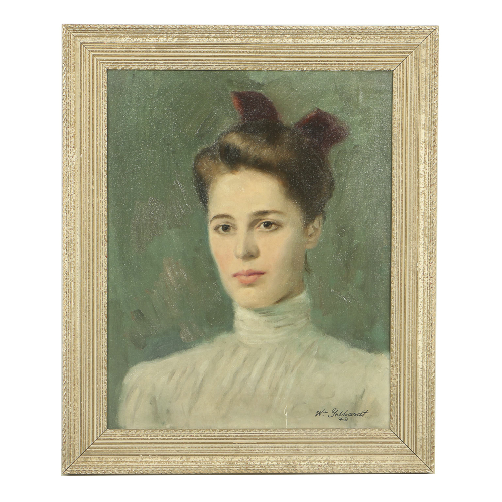 William Gebhardt Oil Portrait on Canvas Board of a Woman