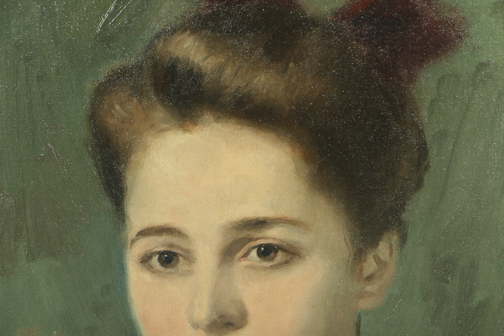 William Gebhardt Oil Portrait on Canvas Board of a Woman