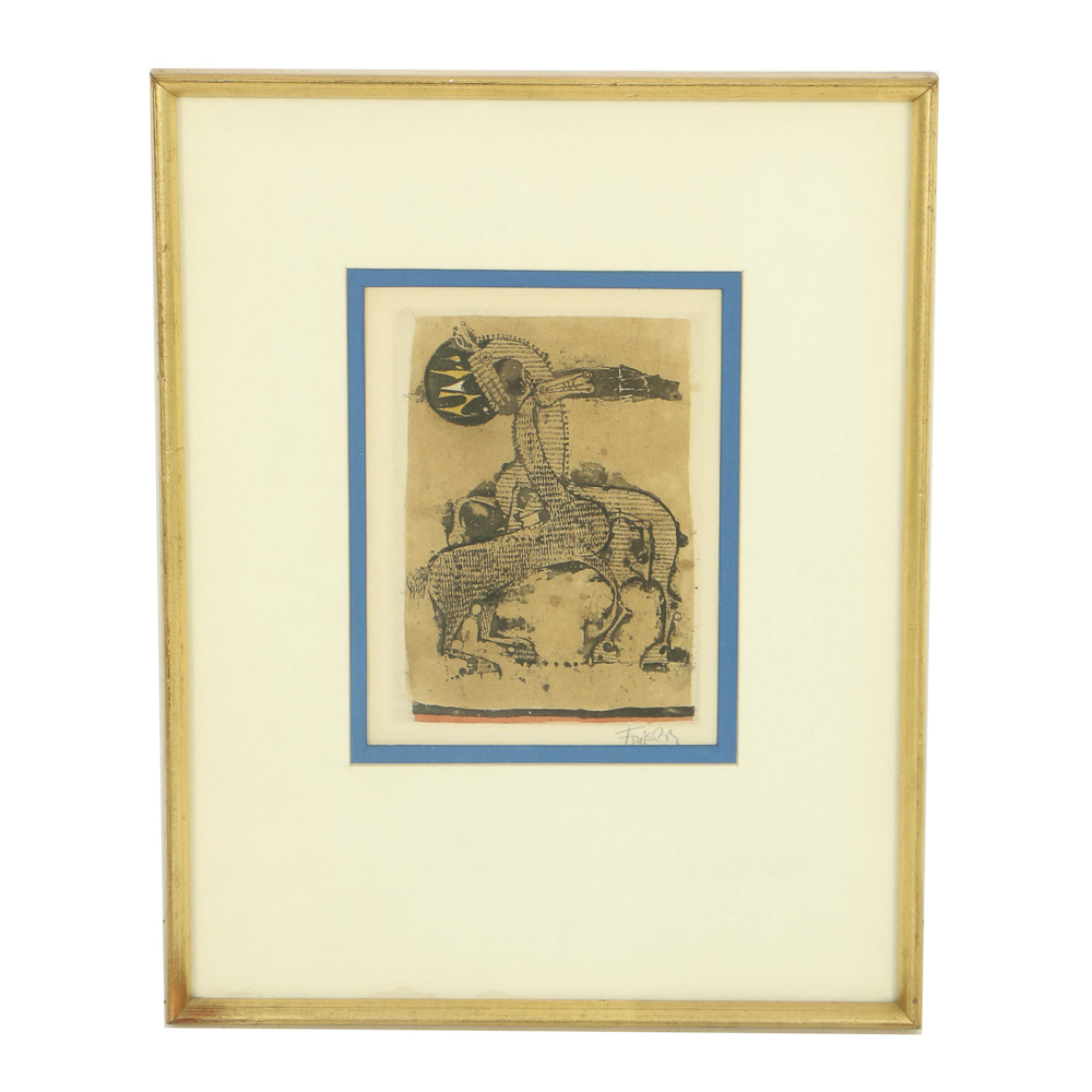 Johnny Friedlaender Signed Etching on Paper of Abstracted Horses