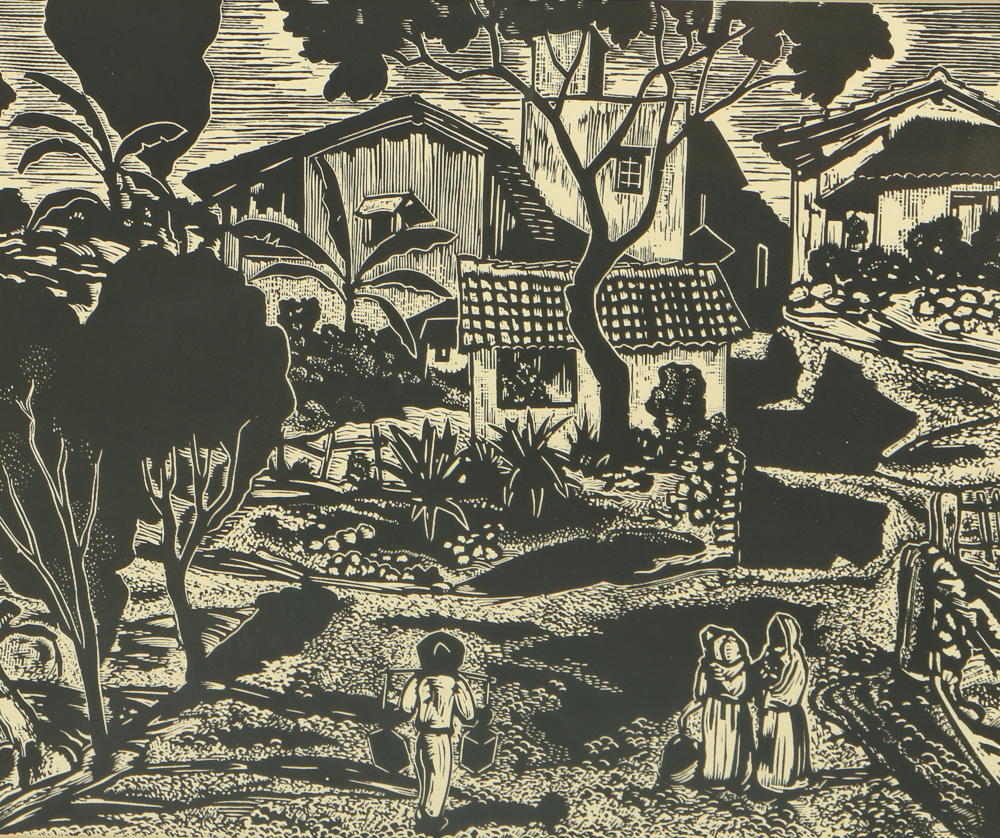 Carl Lewis Pappe Signed Woodcut on Paper "Puente Ramonet, Taxco"