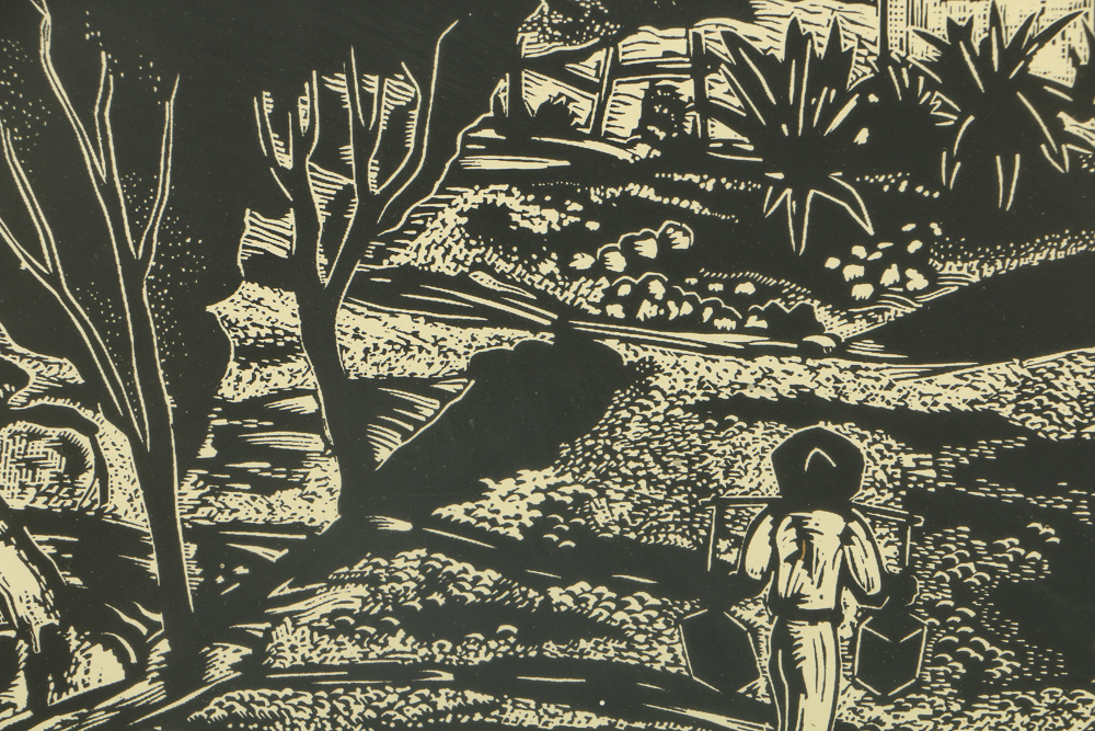 Carl Lewis Pappe Signed Woodcut on Paper "Puente Ramonet, Taxco"