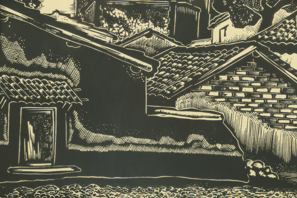 Carl Lewis Pappe Signed Woodcut on Paper "San Bernardino, Taxco"