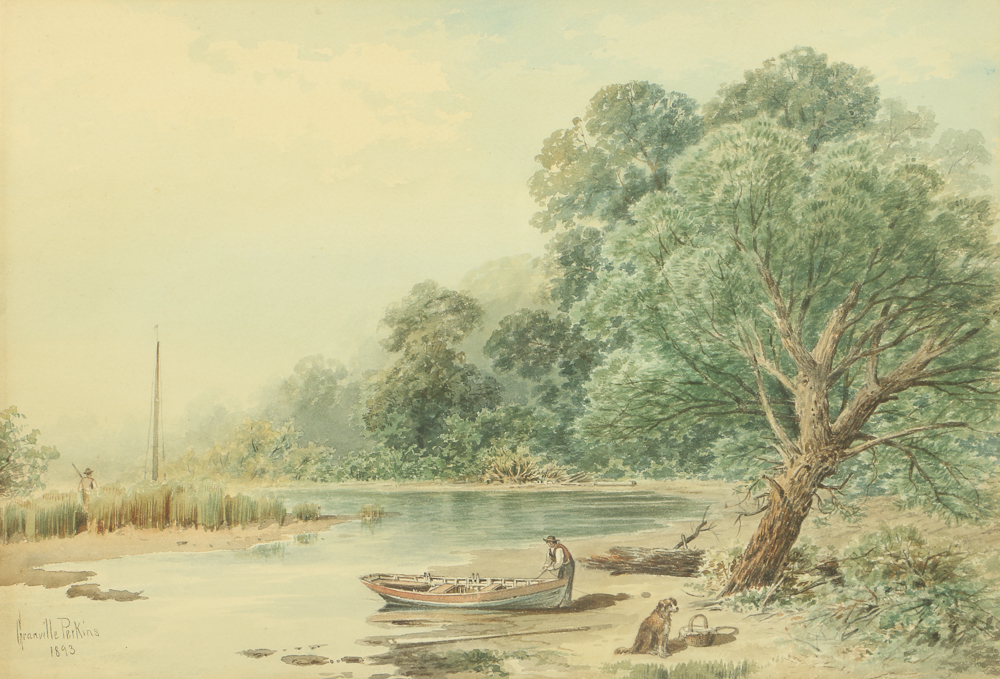 Granville Perkins Watercolor Painting on Paper Fishing Scene