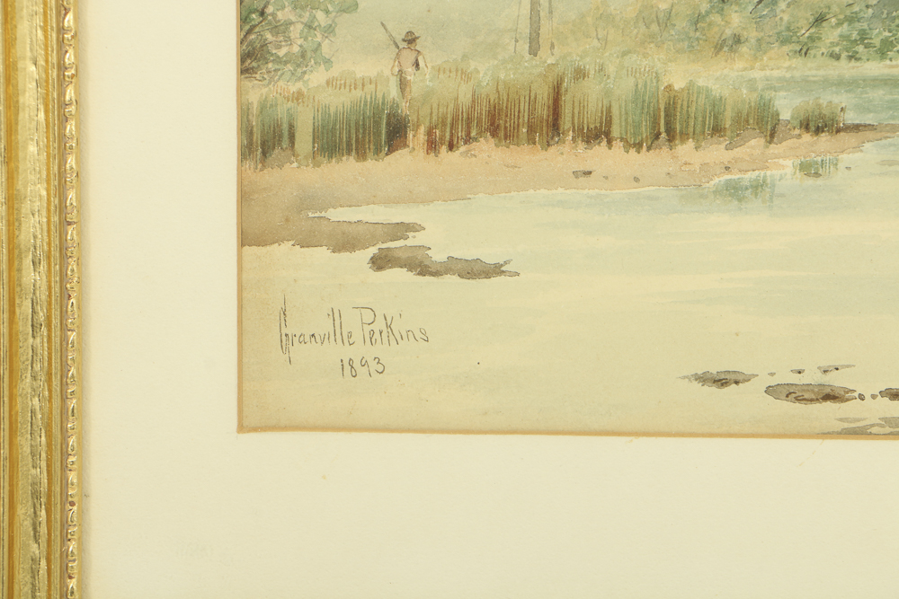 Granville Perkins Watercolor Painting on Paper Fishing Scene