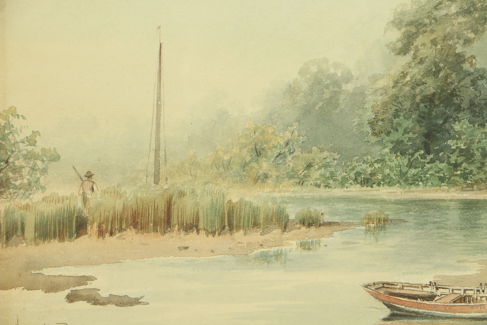 Granville Perkins Watercolor Painting on Paper Fishing Scene