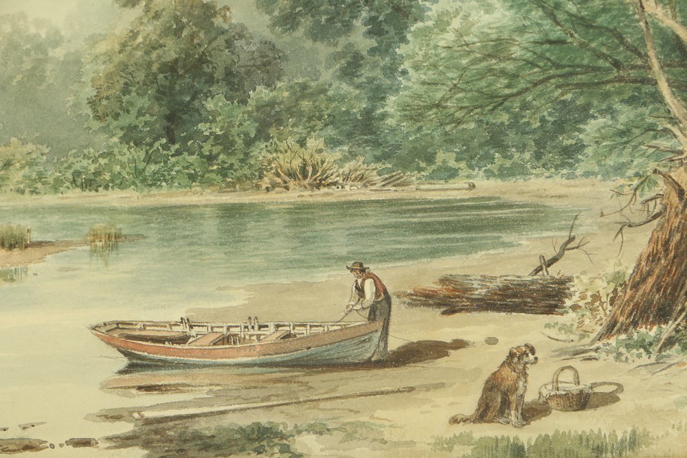 Granville Perkins Watercolor Painting on Paper Fishing Scene