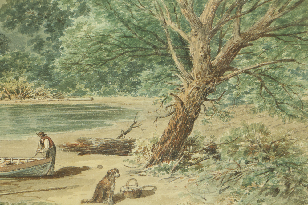 Granville Perkins Watercolor Painting on Paper Fishing Scene